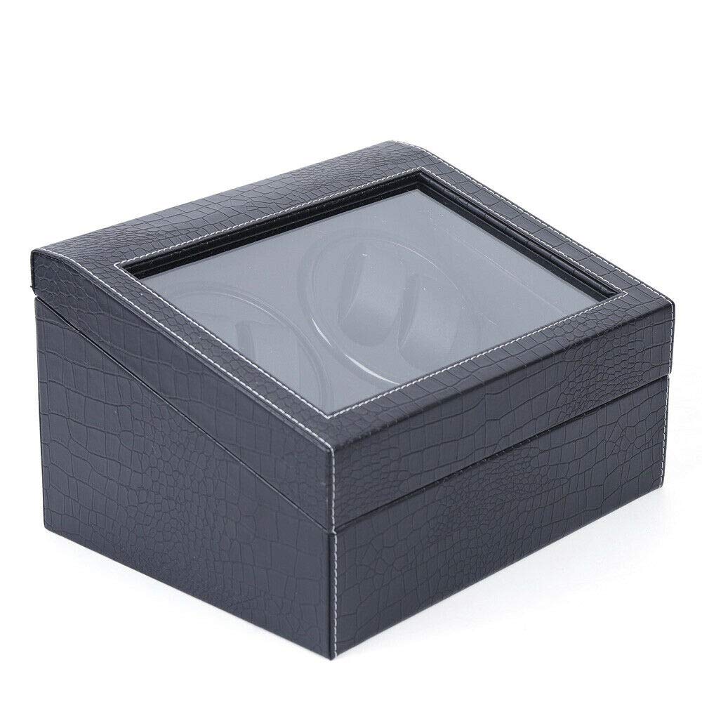 LOYALHEARTDY Automatic Watch Winder Display Box - 4 Watch Winders & 6 Storage Spaces - Black Crocodile Pattern - 2 Silent Motors - Auto Watch Storage Case for Luxury Watch Collection & Display - Perfect for Watch Enthusiasts, Collectors & Jewelry Storage