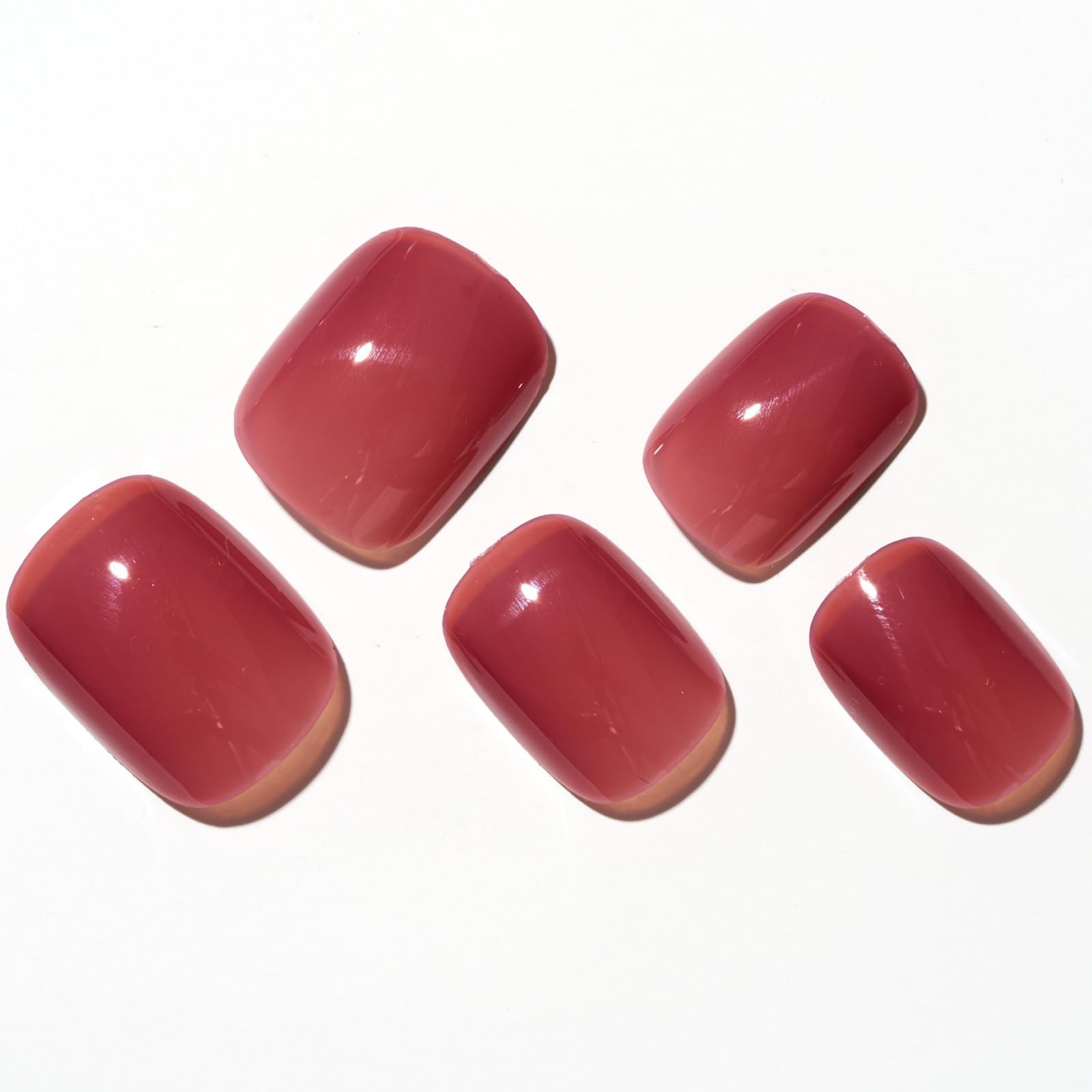 GLAMERMAID 24Pcs Short Squoval Press On Nails - Brick Red Jelly Gel Fake Nails with Glossy UV Finish, Reusable Acrylic False Nails for Women | Perfect for Spring Summer Manicure, Parties, Weddings & Daily Wear