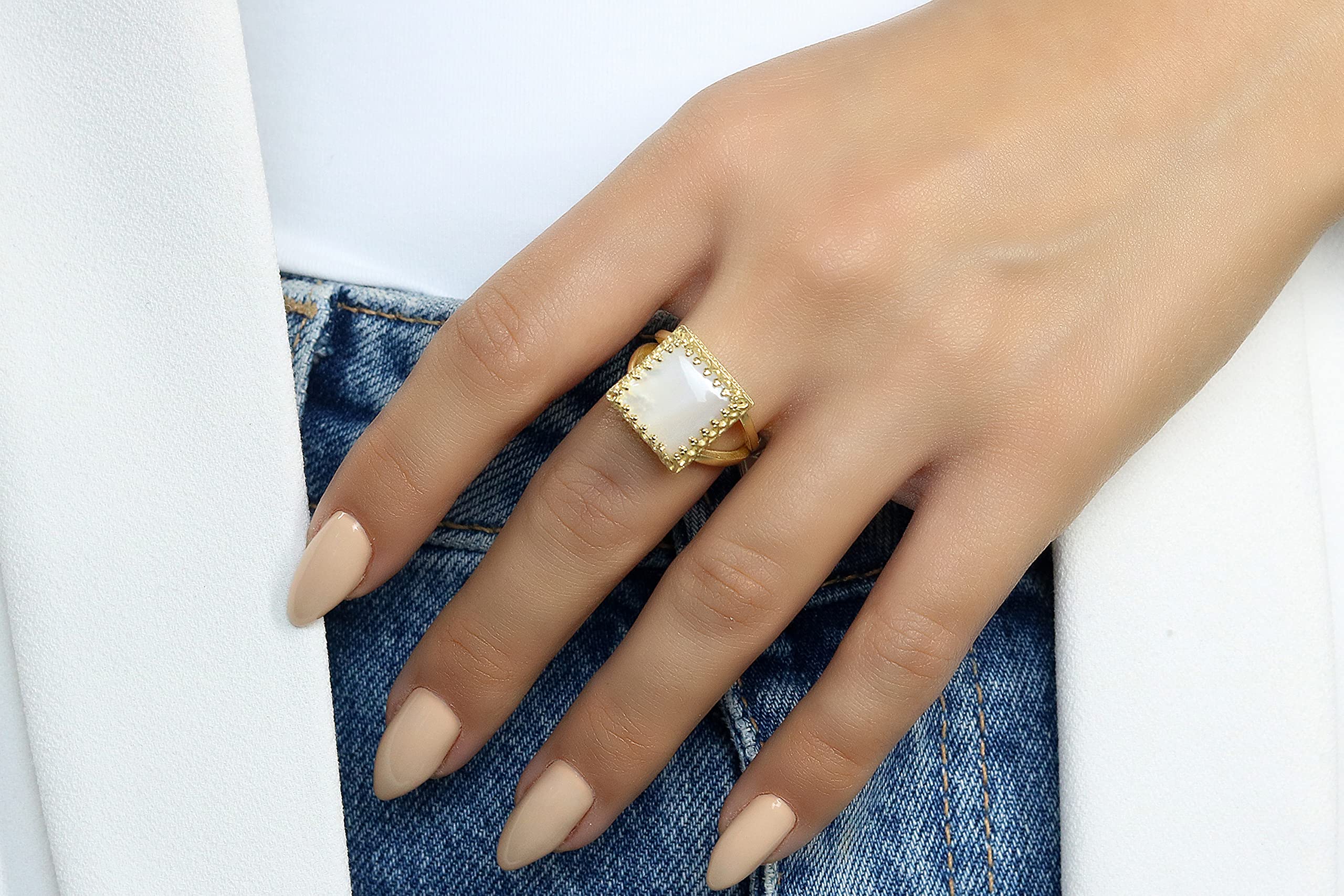 Handmade Rose Gold Pearl Ring for Women - Custom Anemone Jewelry with June Birthstone, Elegant Statement Ring & Gemstone Jewelry - Perfect for Weddings, Anniversaries & Special Occasions