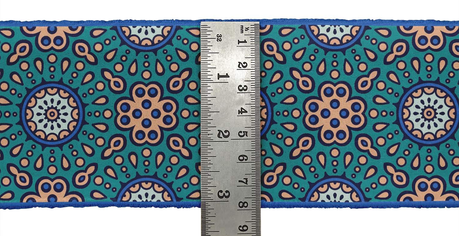 Green Artistic Flower Mandala Printed Ribbon Trim - 9 Yard Dupion Fabric Lace for Crafts, Sewing Accessories (2 Inches Wide) - Perfect for DIY Projects, Home Decor, and Fashion Design