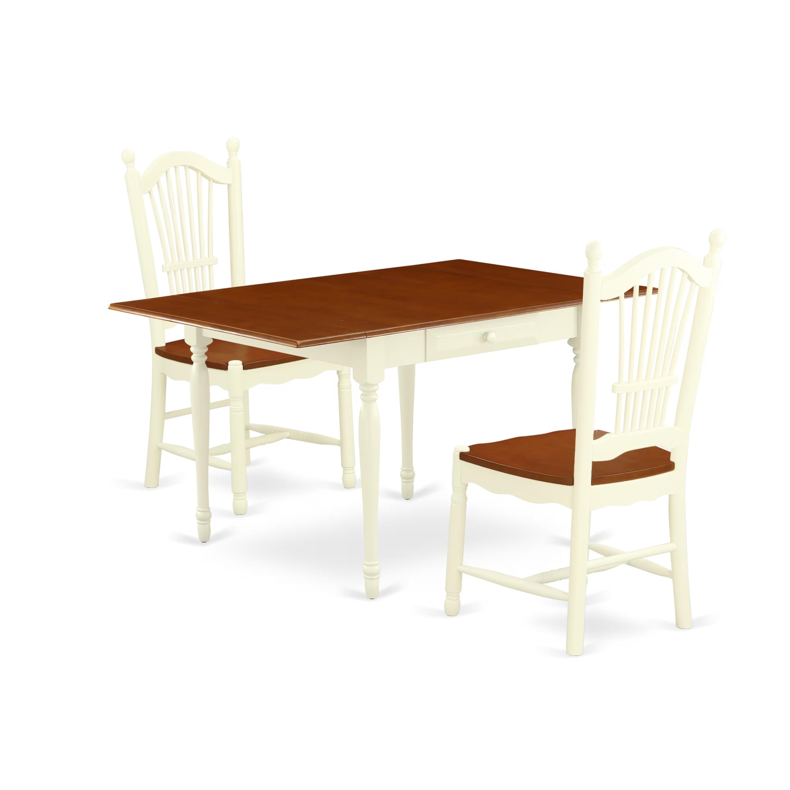 East West Furniture MZDO3-WHI-W 3-Piece Dining Set - 36x54 Inch Rectangle Drop Leaf Table & 2 Wooden Chairs in Buttermilk & Cherry - Perfect for Small Spaces, Breakfast Nooks & Cozy Apartments