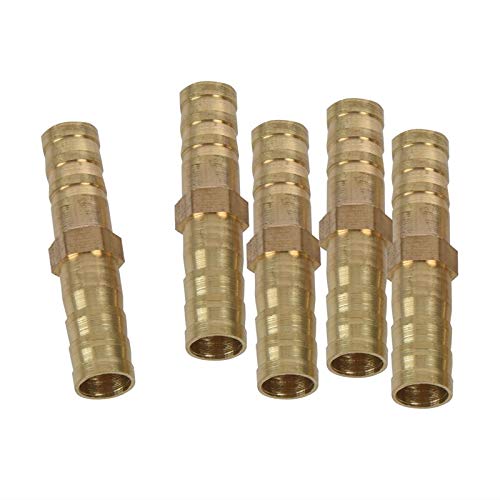 5Pcs 8mm Inner Dia Air Gas Straight Hose Pipe Barb Coupler - PPFT00567 Gold Pipe Fitting for Air Compressor, Pneumatic Tools & DIY Plumbing Projects