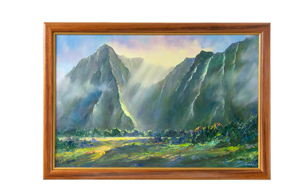 Original Windward Pali Light Painting by Michael Powell - 36x24 Inches Limited Edition 1/25 - Hawaiian Landscape Wall Art for Living Room & Office Decor