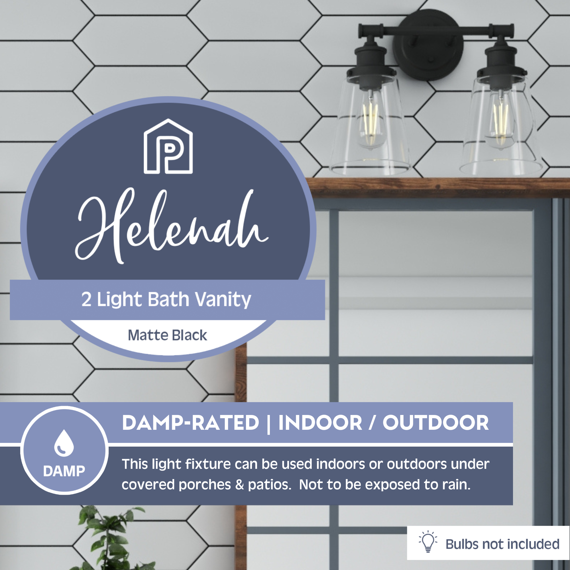 Helenah Matte Black Vanity Light with Two Lights - Perfect for Bathroom, Bedroom & Dressing Room Makeup Lighting