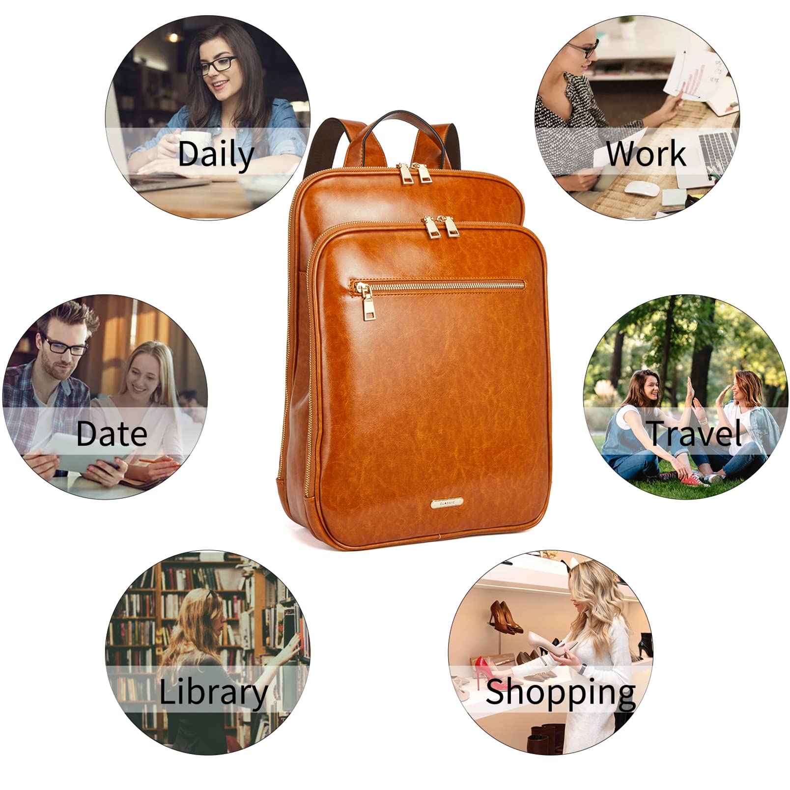 Telena Women's Laptop Backpack - Stylish 15.6 Inch Computer Bag for Work, College & Travel - Durable Casual Business Backpack (Brown) - Perfect for Office, School & Daily Commute
