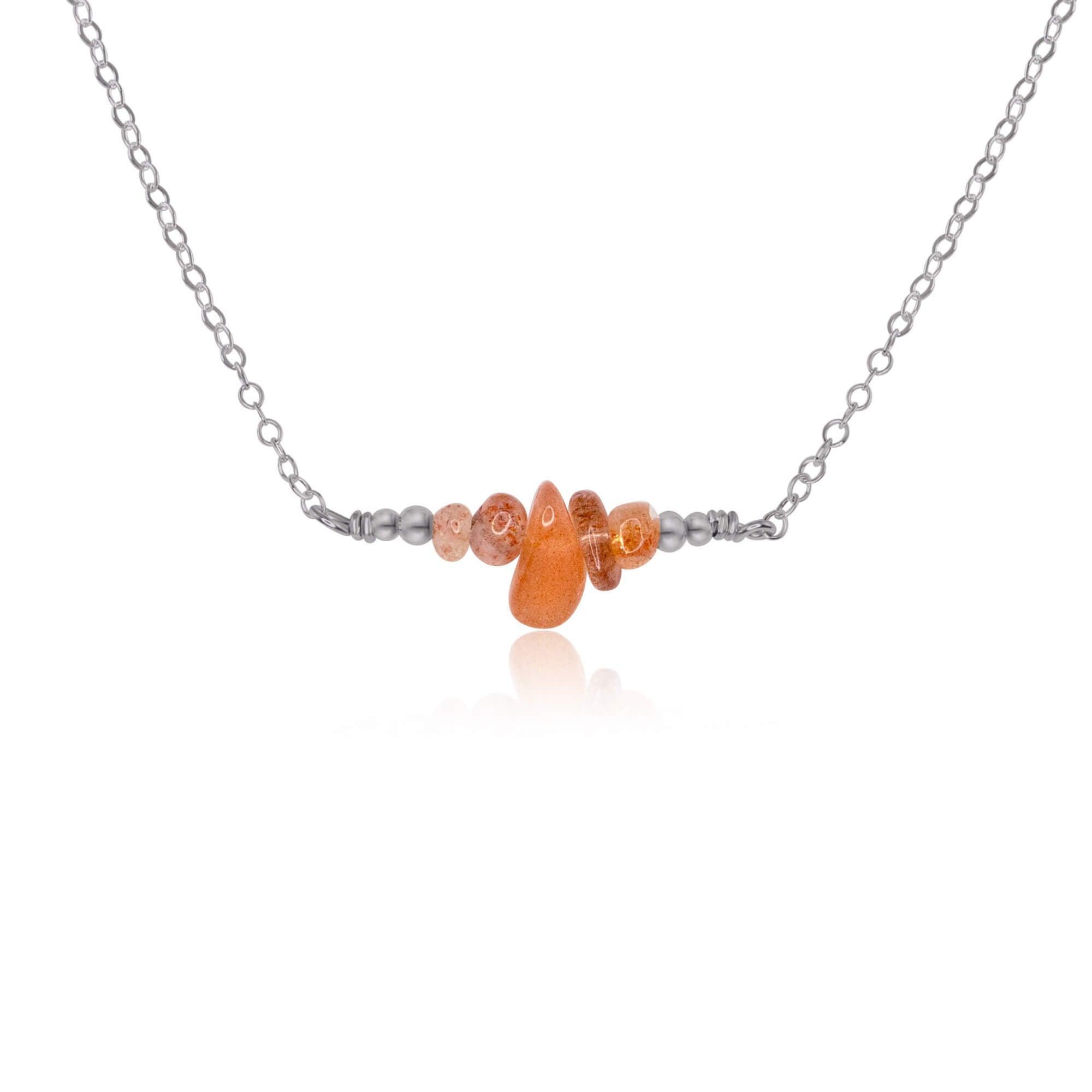 Sunstone Chip Bead Bar Necklace - Natural Gemstone Jewelry for Women, Healing Crystal Pendant with Adjustable Chain - Perfect for Meditation, Yoga & Spiritual Gifts
