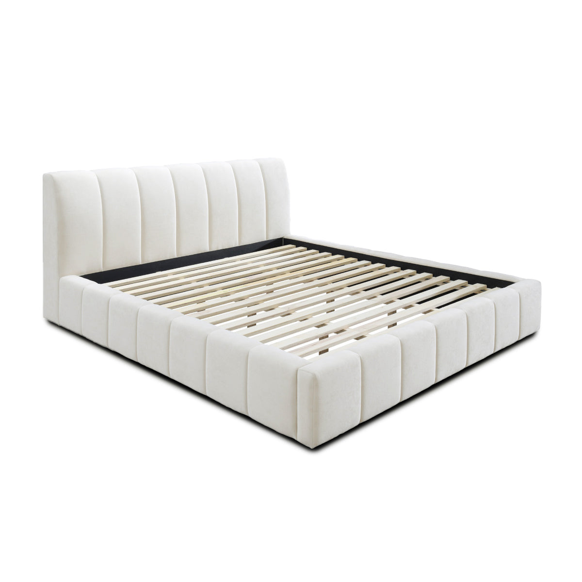 Allocco King Size Bed Frame with Upholstered Headboard - Cream Velvet Fabric for Luxurious Bedroom Decor | Perfect for Master Bedrooms, Guest Rooms & Modern Home Interiors