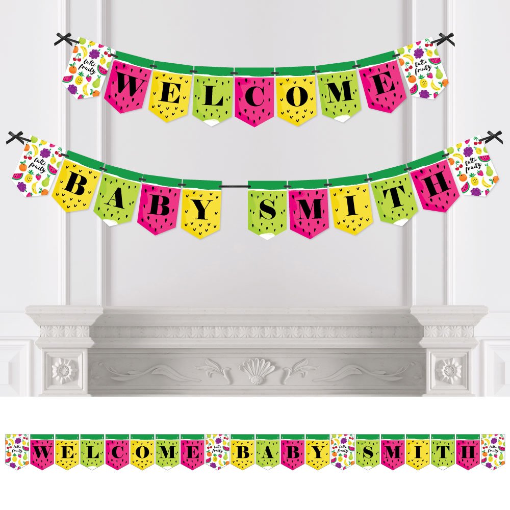 Custom Tutti Fruity Baby Shower Banner - Personalized Welcome Baby Name Decoration for Nursery & Gender Reveal Party - Baby Shower Decorations & Wall Hanging