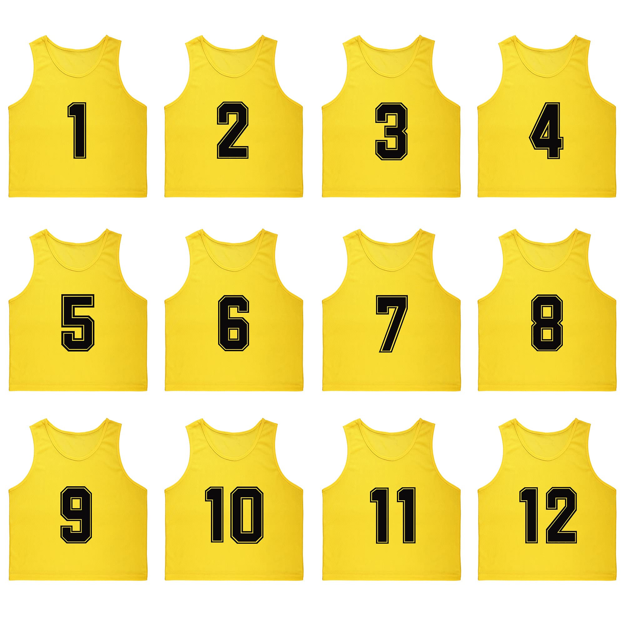 12-Pack Numbered Soccer Training Vests (1-12) with Free Carry Bag - Reversible Pinnies for Team Sports, Youth Soccer Practice, and Gym Class Activities