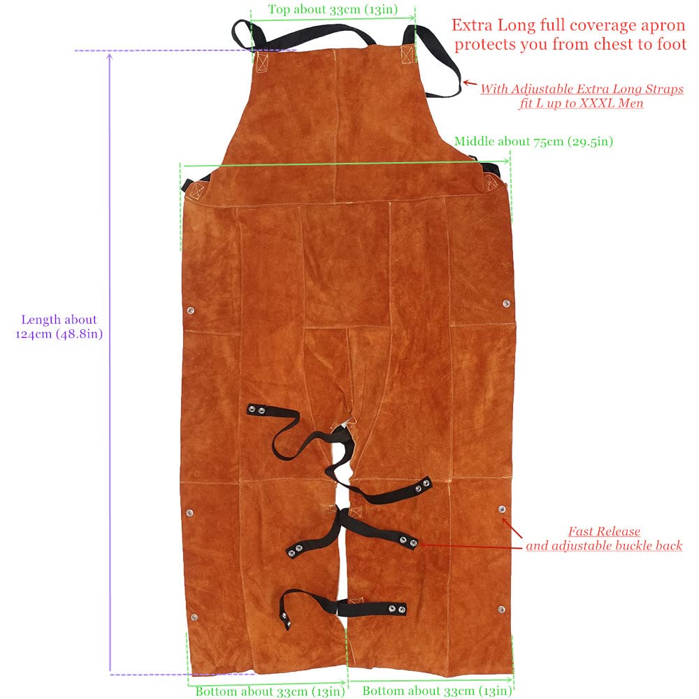 Flame-Resistant Leather Welding Pants - Heat & Abrasion Resistant Cowhide Work Trousers for Welders & Metalworkers - Ideal for Welding, Forging & Industrial Safety Protection