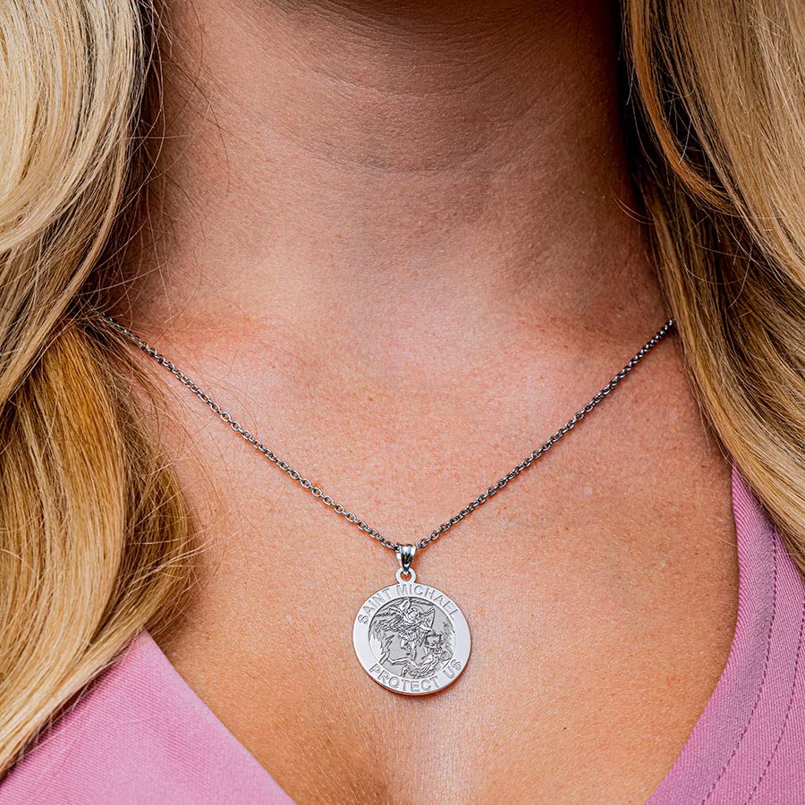 St. Michael Necklace - 14K Gold & Sterling Silver Catholic Saint Michael Pendant for Women & Men | Religious Jewelry, Christian Gift, First Communion Present | Perfect for Daily Wear, Church Events & Spiritual Protection
