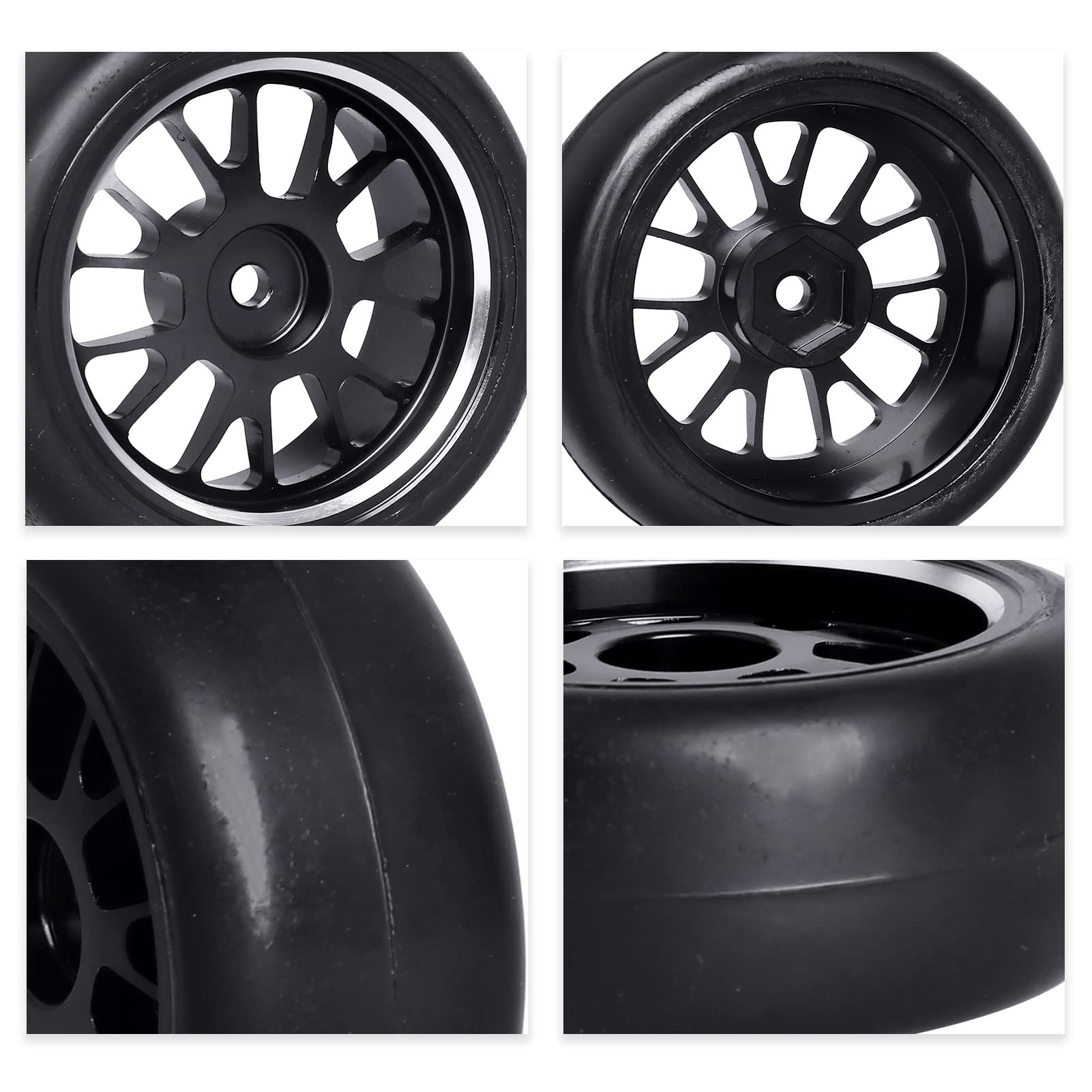 PreGlued 1/10 Scale RC On-Road Wheels & Tires - 12mm Hex Aluminum Alloy Rims for Touring Drift Cars (Set of 4, Edition D) - Perfect for Competitive Racing & Drift Tracks