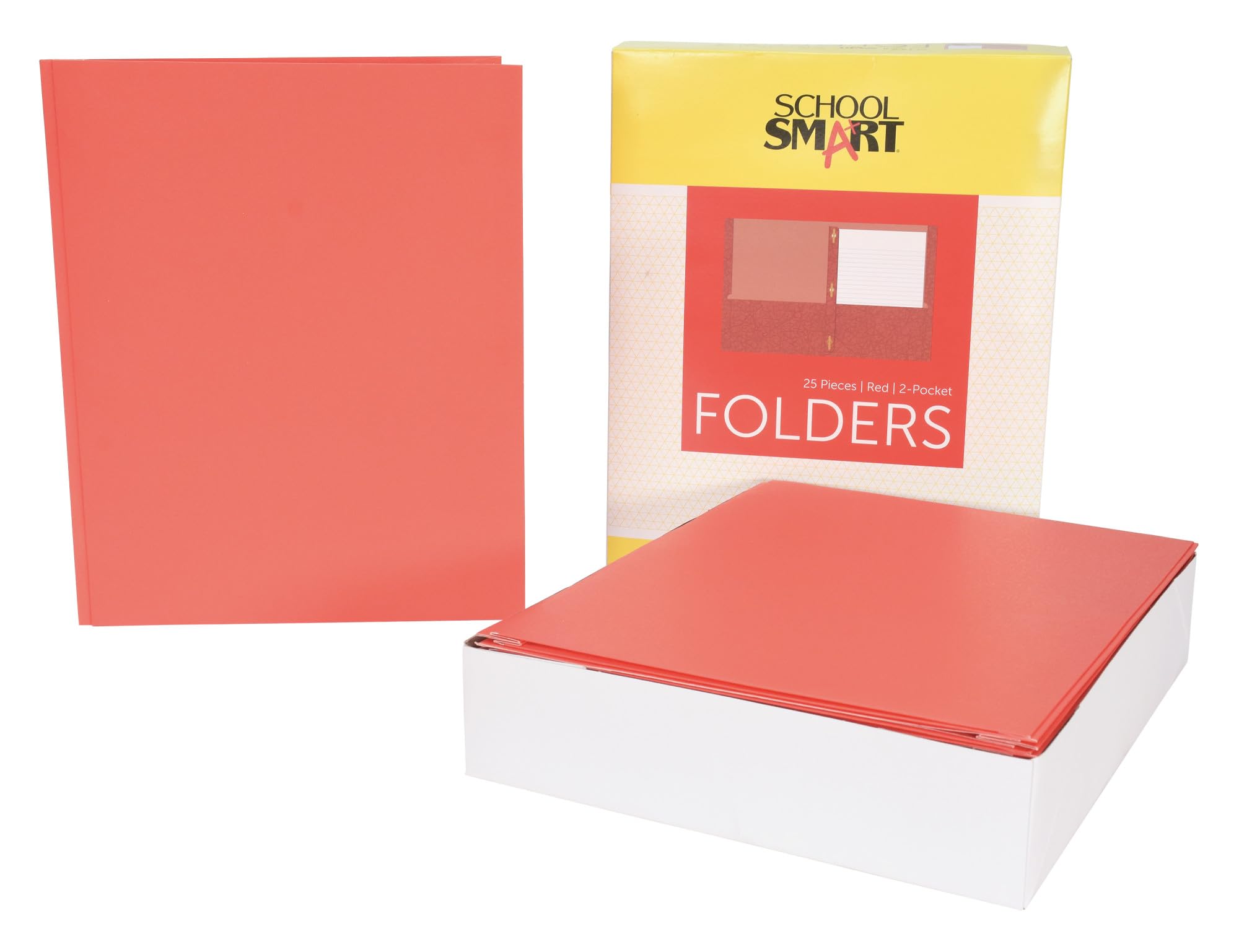 School Smart 2-Pocket Folders with Fasteners - Red, Pack of 25 | Durable Plastic Folders for Classroom Organization, Homework & Document Storage | Perfect for Students, Teachers & Office Use