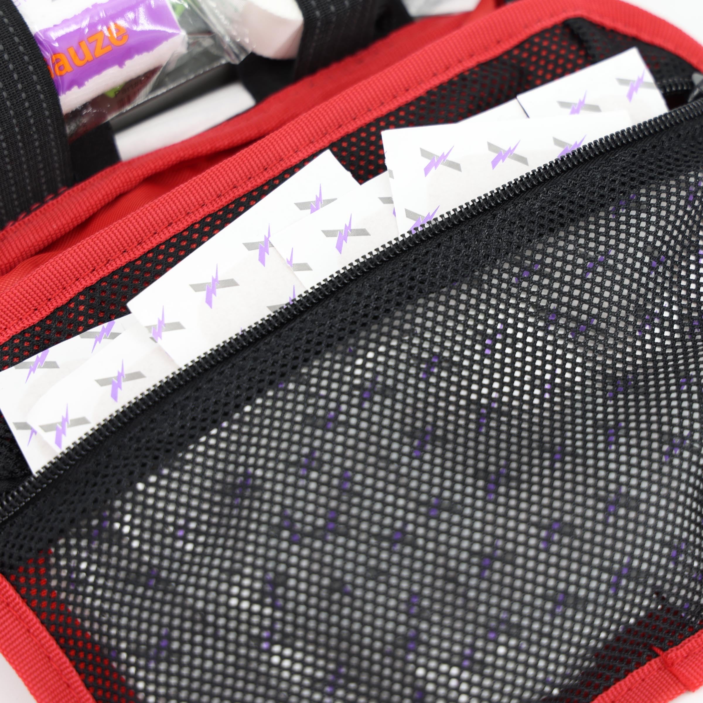 Lightning X Premium Rip-Away Vehicle First Aid Kit - Red Emergency Medical Supplies for Car Headrest | Perfect for Road Trips, Camping & Outdoor Adventures