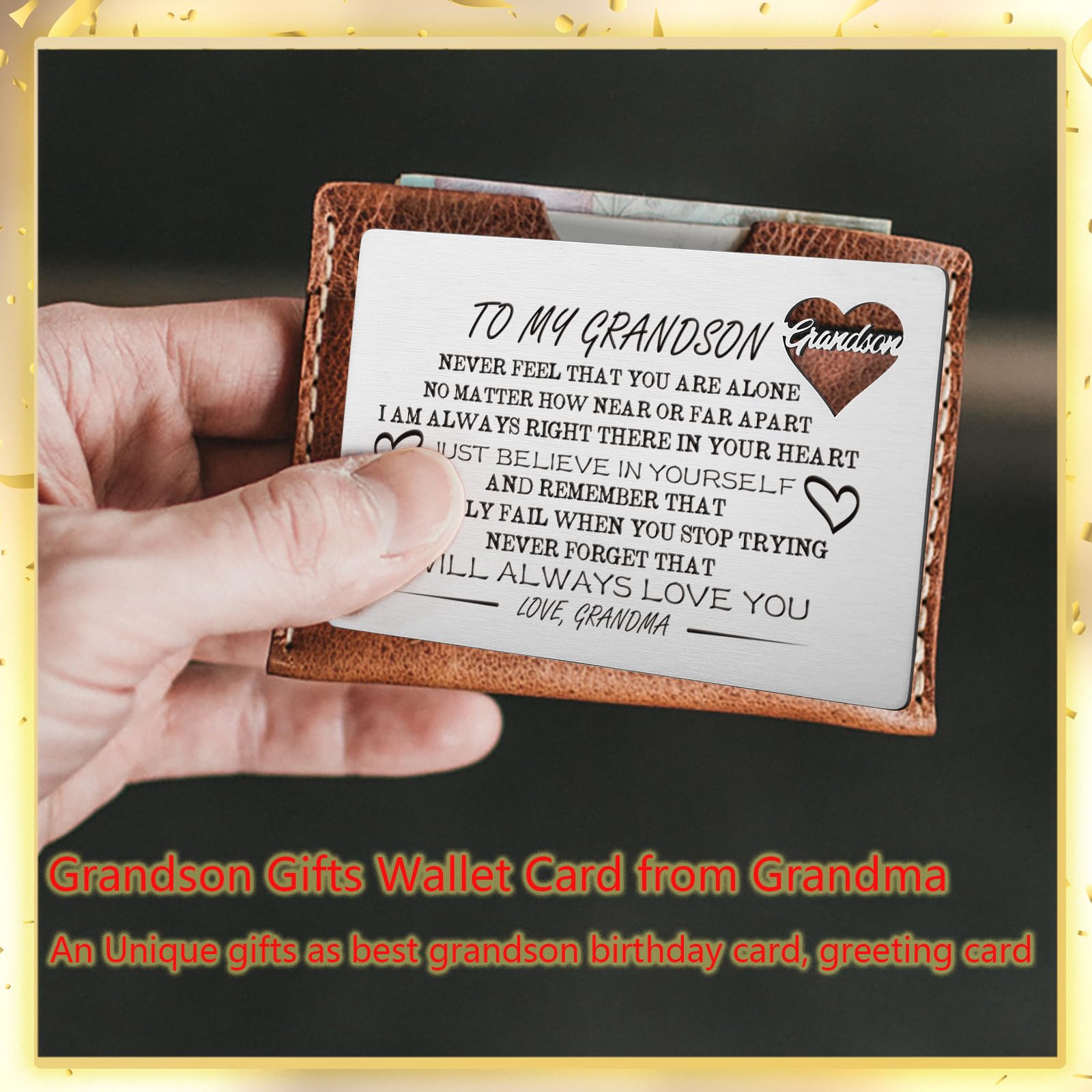 YODOCAMP Engraved Wallet Card for Grandson - Heartfelt Gift from Grandma for Birthday, Christmas, Graduation & Deployment - 'I Will Always Love You' Keepsake - Perfect for Everyday Carry & Special Occasions