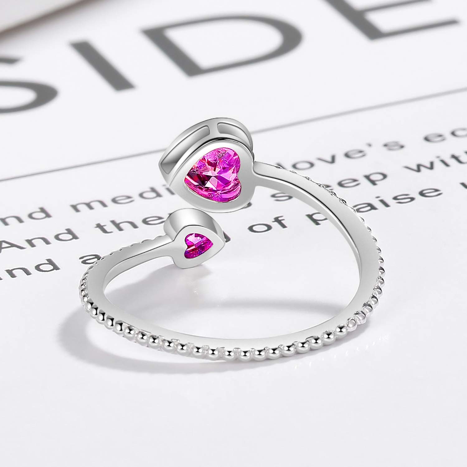 925 Sterling Silver Birthstone Rings for Women - Adjustable Open Heart Constellation Ring | Personalized Month Jewelry for Birthday Gifts | Perfect for Everyday Wear & Special Occasions