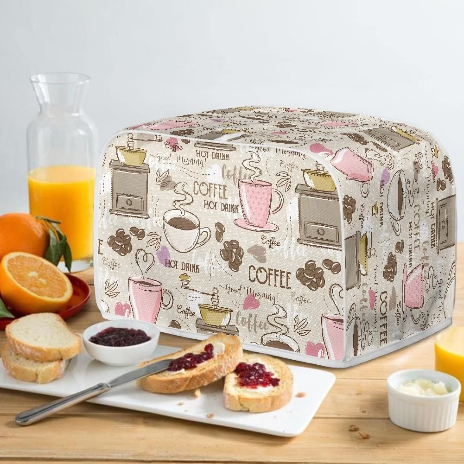 Talayituse Coffee Theme 2 Slice Toaster Cover - Dust Protection Washable Fabric for Bread Maker & Toaster Oven - Kitchen Appliance Accessories for Countertop Protection & Home Decor