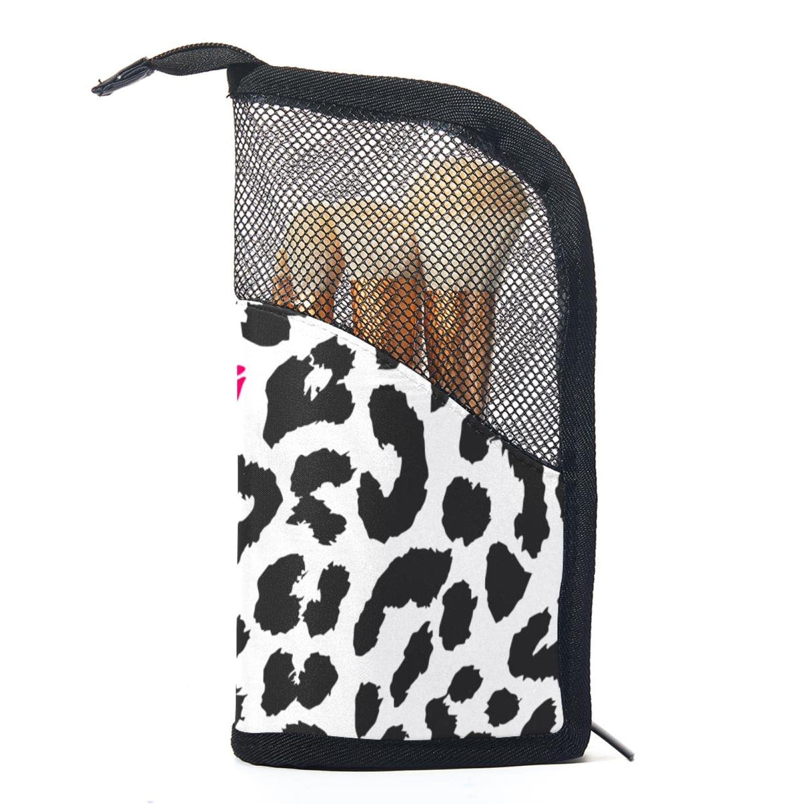12-Piece Makeup Brush Organizer Bag with Abstract Leopard Print - Portable Cosmetic Brush Holder Case for Travel & Home Storage | Perfect for Makeup Artists & Beauty Enthusiasts