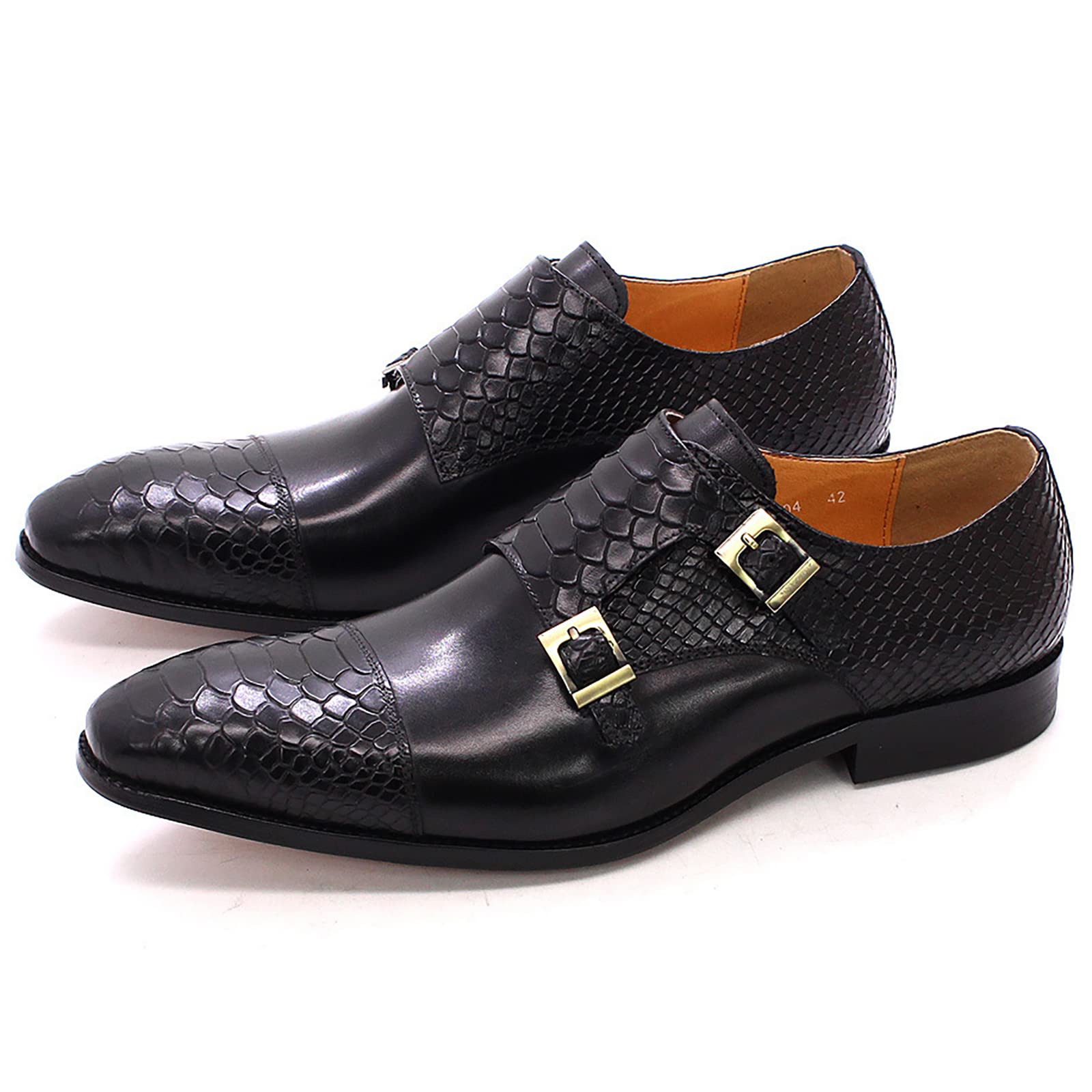 Premium Men's Leather Loafers - Double Buckle Monk Dress Shoes for Office & Formal Wear - Slip On Brogues with Non-Slip Sole - Black Size 41 - Ideal for Business Meetings, Weddings & Professional Occasions