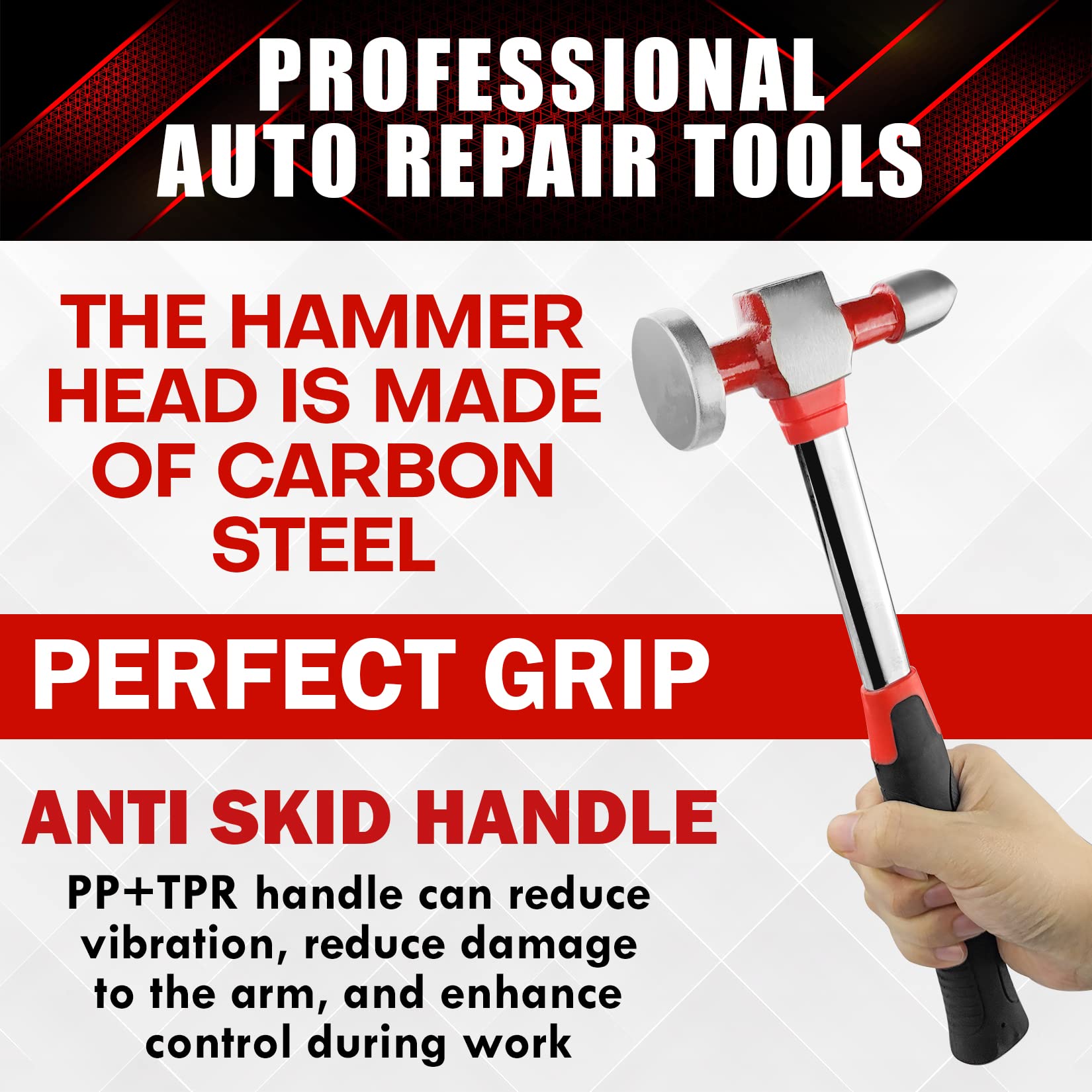 7Pcs Auto Body Repair Tool Hammer Dolly Set - Carbon Steel Car Dent Repair Kit for Fender & Body Panels | Professional Automotive Repair Tools for DIY & Mechanics | Perfect for Garage, Collision Shop & Home Use