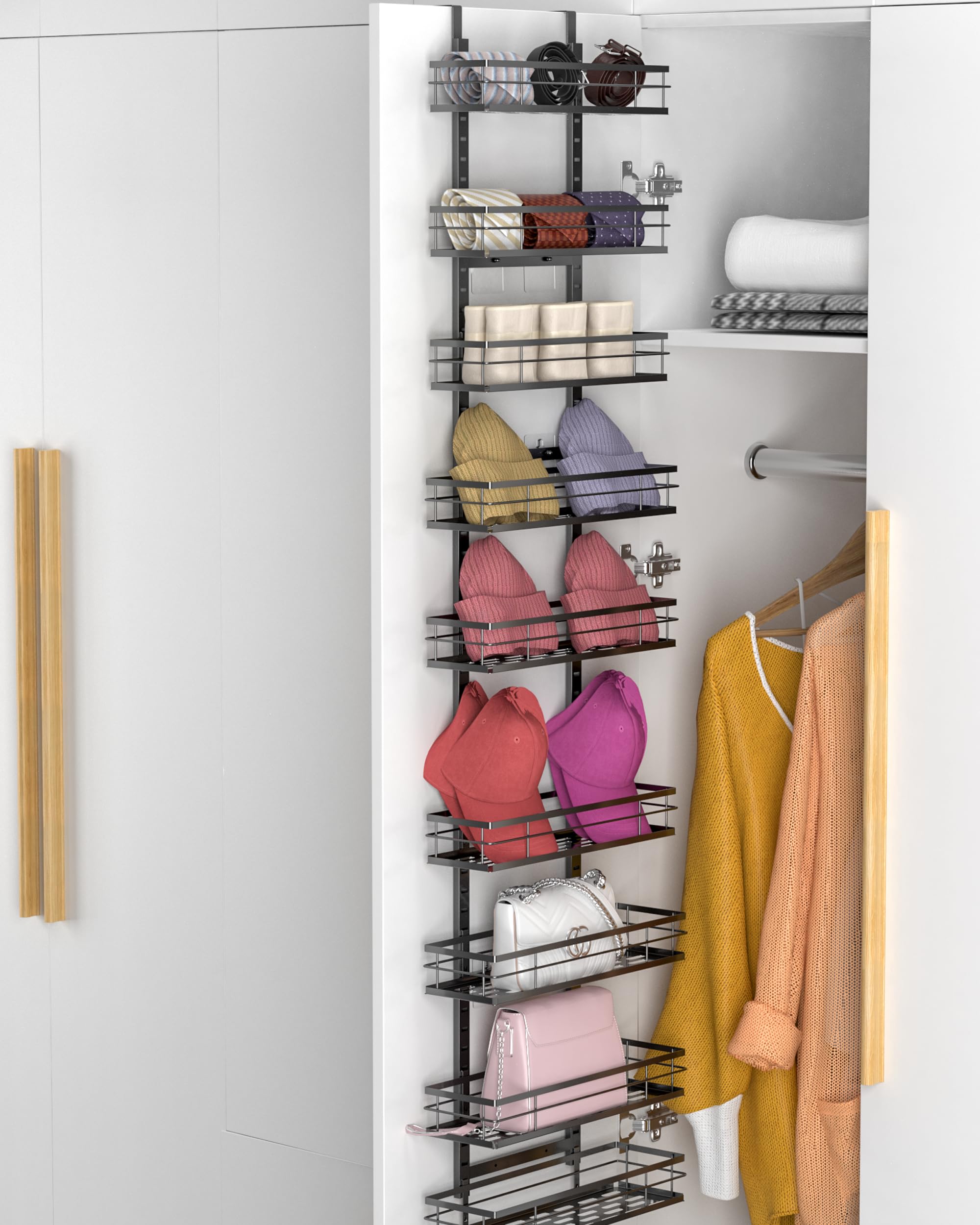 9-Tier Over The Door Organizer - Space Saving Hanging Shelf for Pantry, Bathroom, Closet & Laundry Room - Black Storage Rack for Home & Kitchen Organization (Perfect for Small Spaces & Apartment Living)