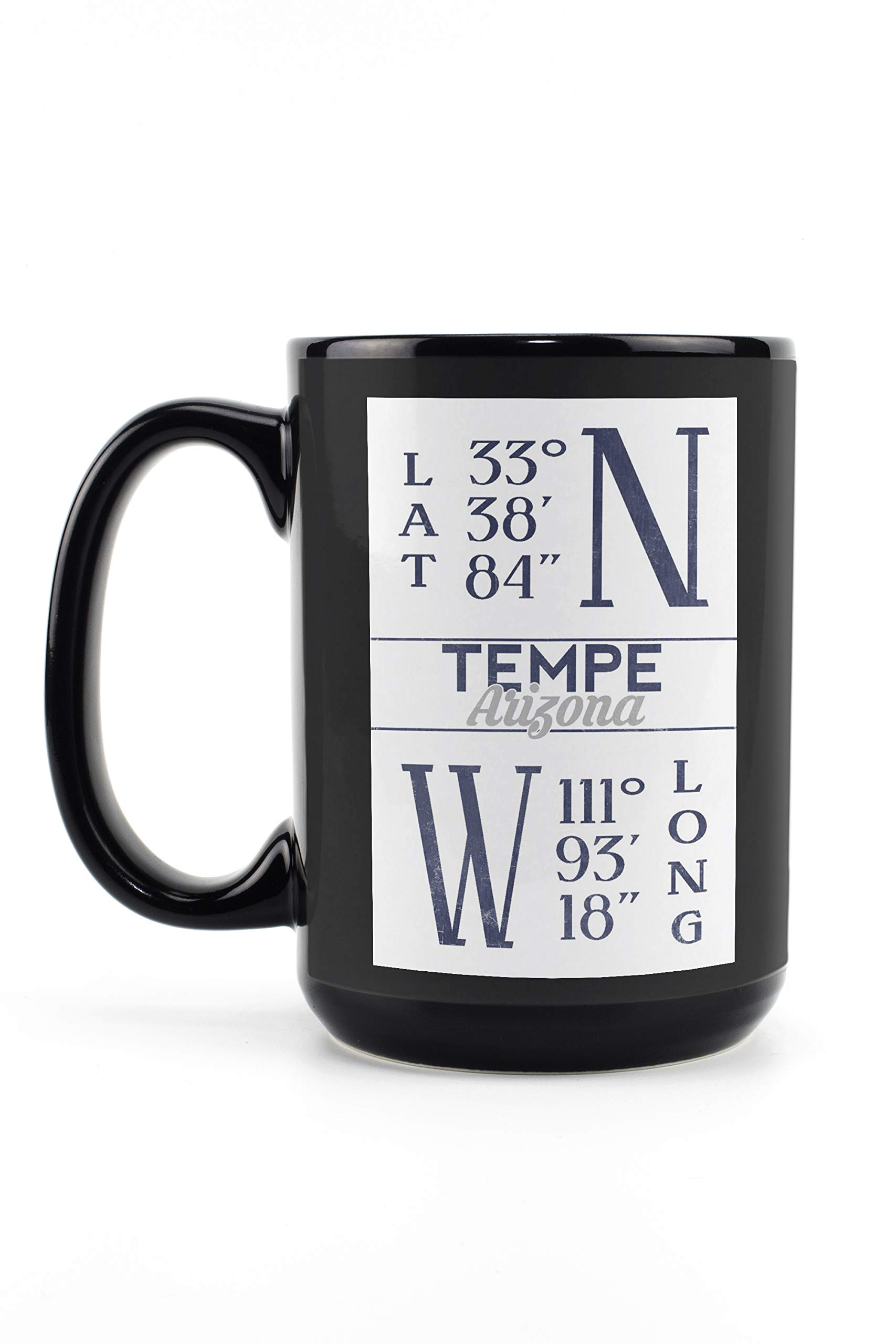Lantern Press Tempe Arizona Latitude Longitude Blue 15oz Black Ceramic Coffee Mug - Microwave & Dishwasher Safe - Perfect for Home, Office & Outdoor Use