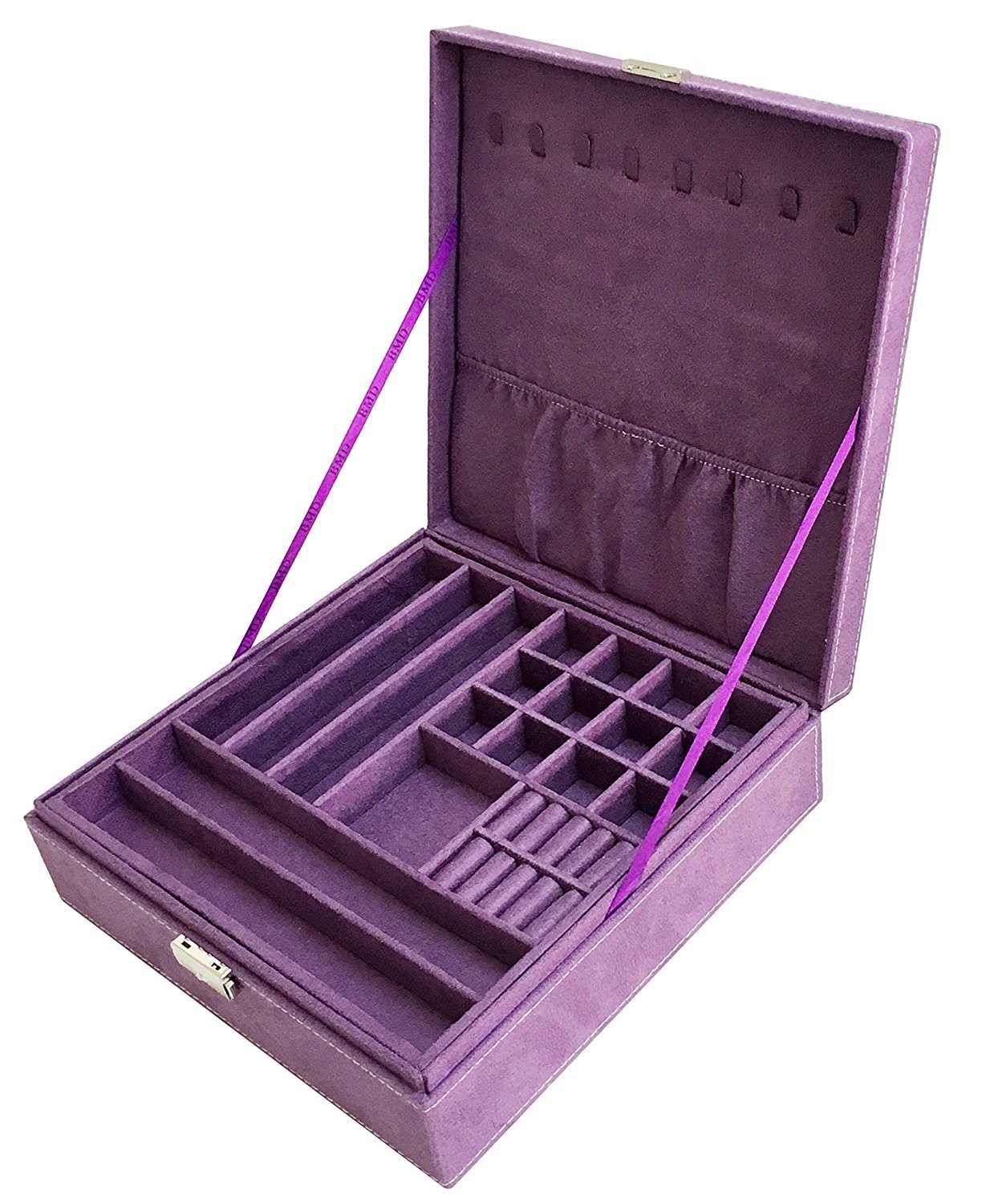 Purple Two-Layer Jewelry Box Organizer with Lock - Secure Storage & Display Case for Necklaces, Rings & Earrings - Perfect for Travel, Home Decor & Gift Giving