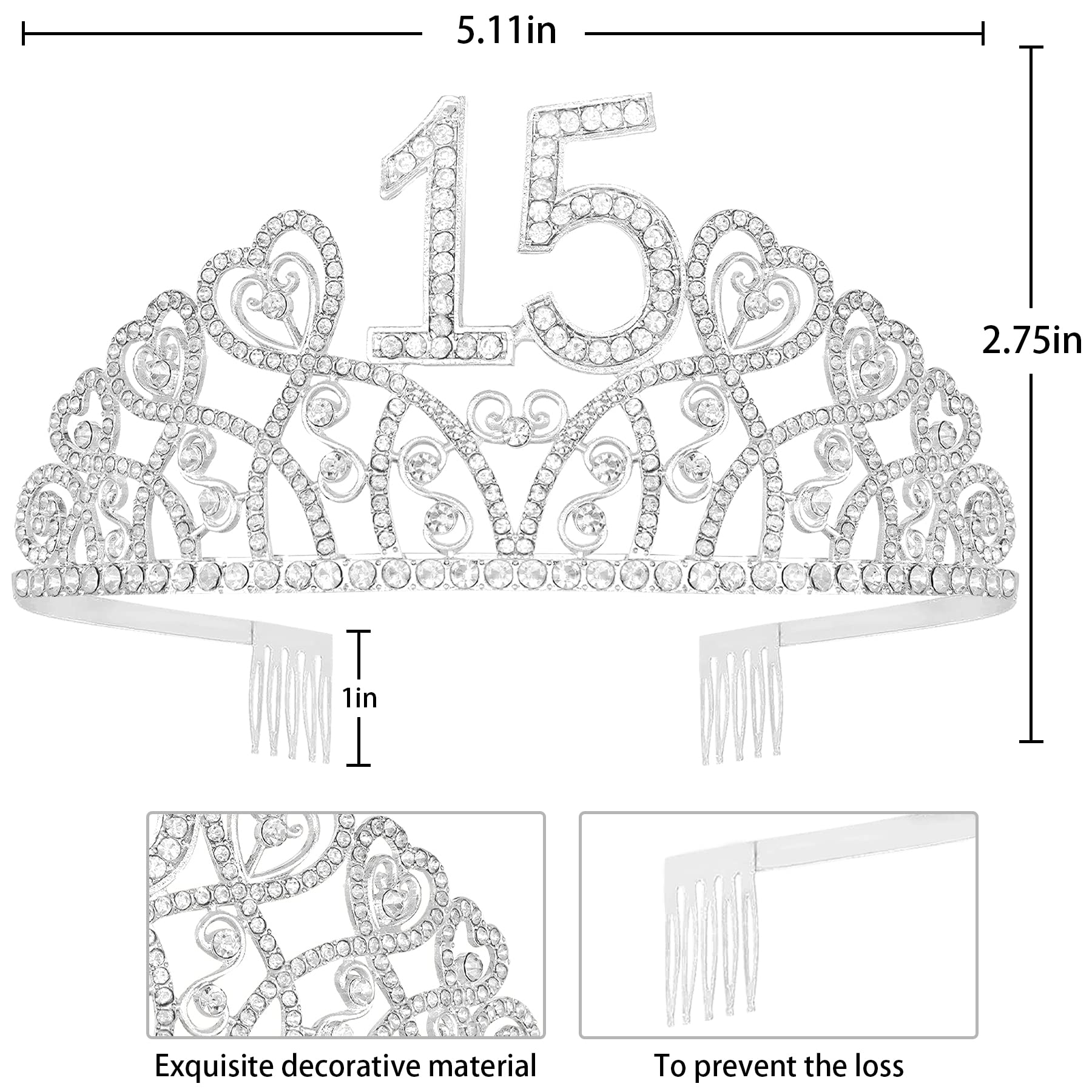 15th Birthday Decorations for Girls - Happy 15th Birthday Party Supplies, Tiara & Sash Set, Quinceañera Decorations - Perfect for Sweet 15 Celebrations, Birthday Gifts & Photo Backdrops