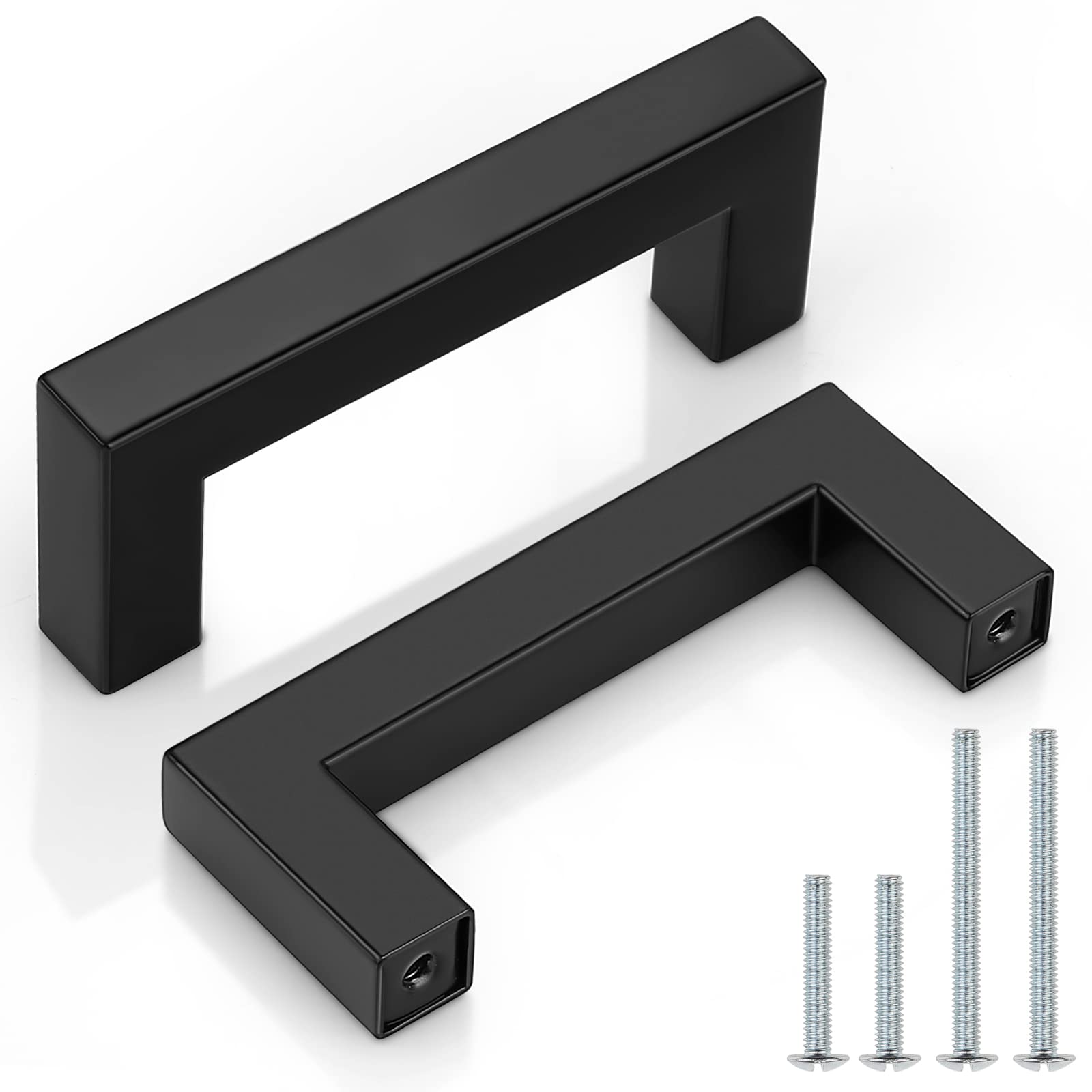 Probrico 50 Pack 3 Inch Black Square Cabinet Pulls - Stainless Steel Modern Drawer Handles for Kitchen, Bathroom, Bedroom & Laundry Cabinets | Durable Hardware for Dressers, Wardrobes & Storage Furniture