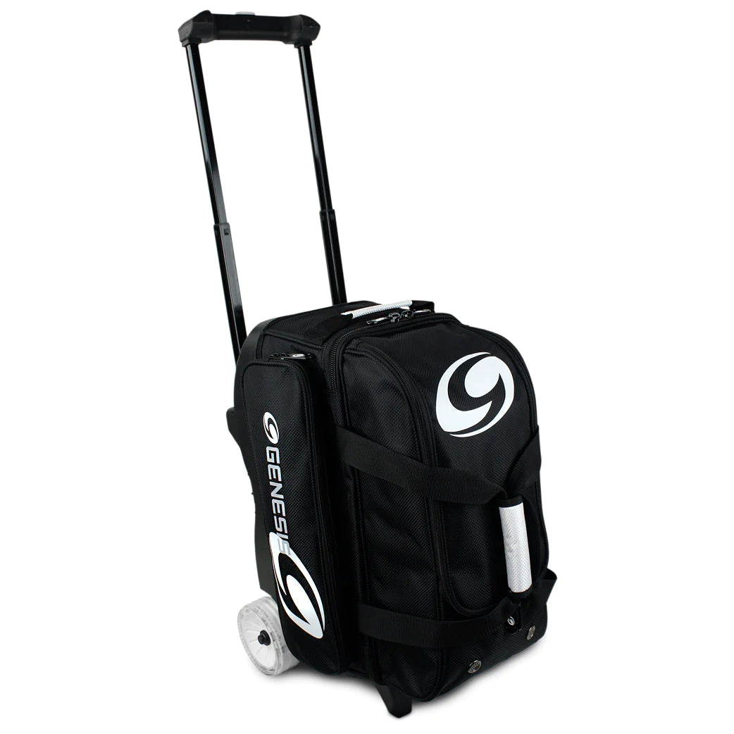 Genesis Sport 2 Ball Roller Bowling Bag - Black | Heavy Duty Bowling Ball Carrier with Shoulder Strap | Perfect for League Play, Tournaments & Practice Sessions