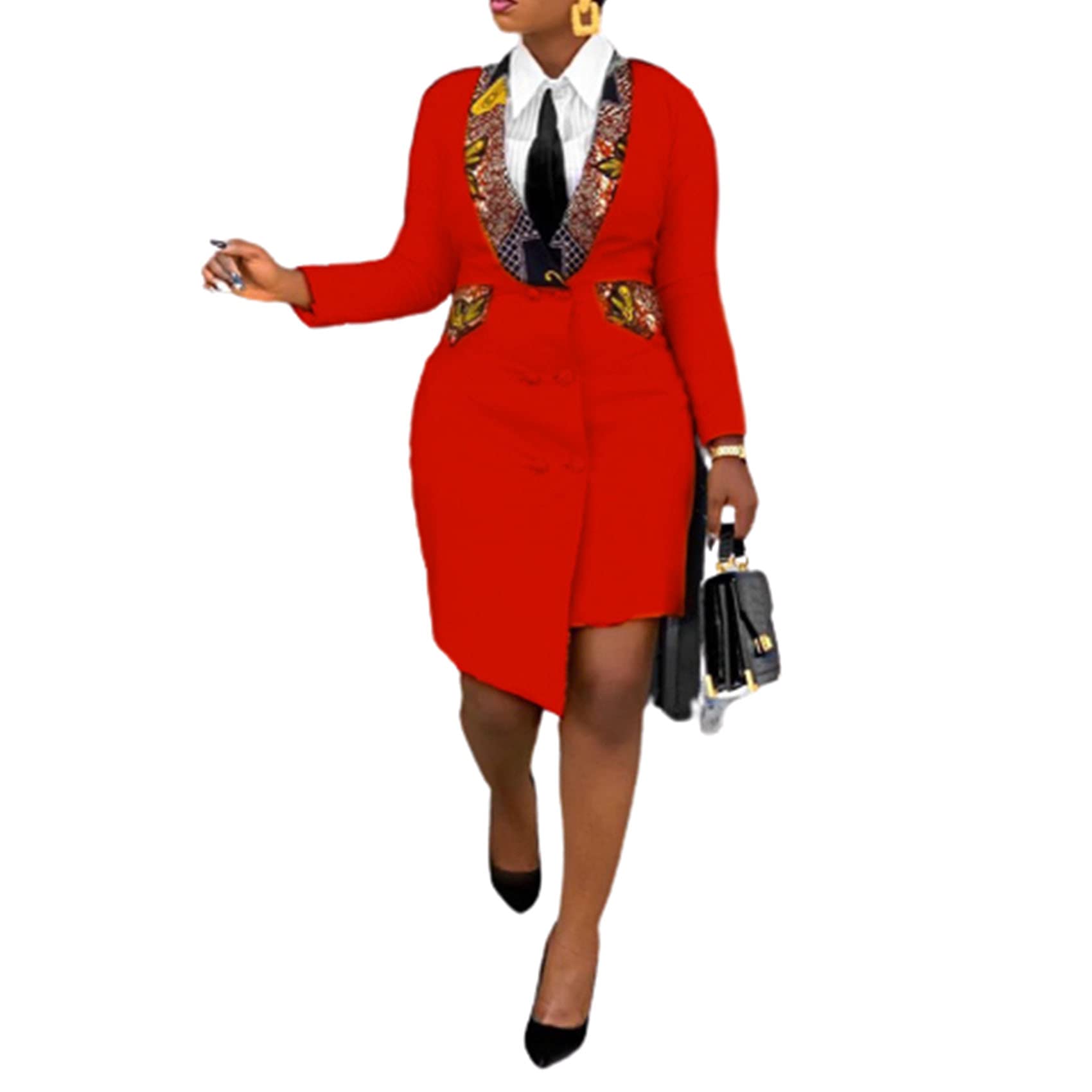 Elegant Women's Work Suit - Lapel Collar Long Sleeve Blazer Dress with Double Buttons for Office & Casual Wear | Perfect for Business Meetings, Office Outfits & Professional Events