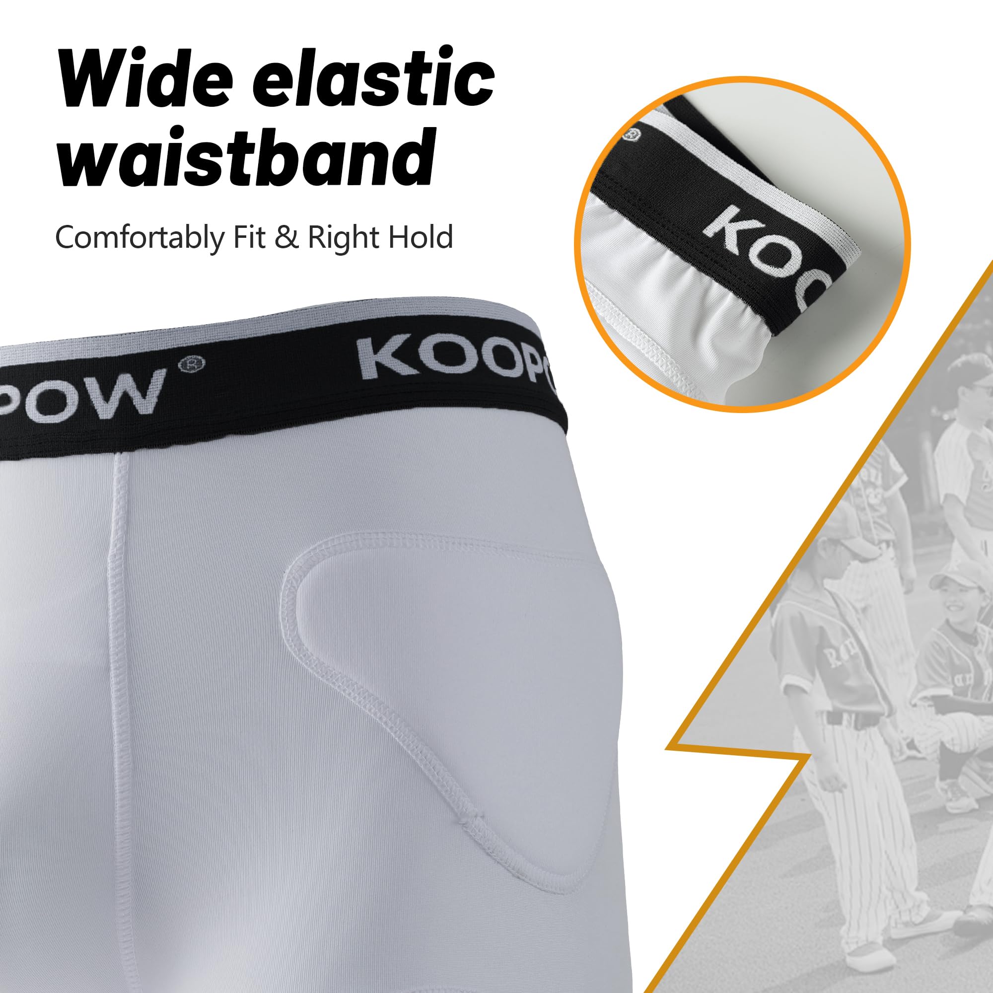 KOOPOW Youth Boys Padded Sliding Shorts with Soft Protective Athletic Cup - Baseball Football Lacrosse Protective Gear for Kids - Perfect for Training, Games & Sports Safety