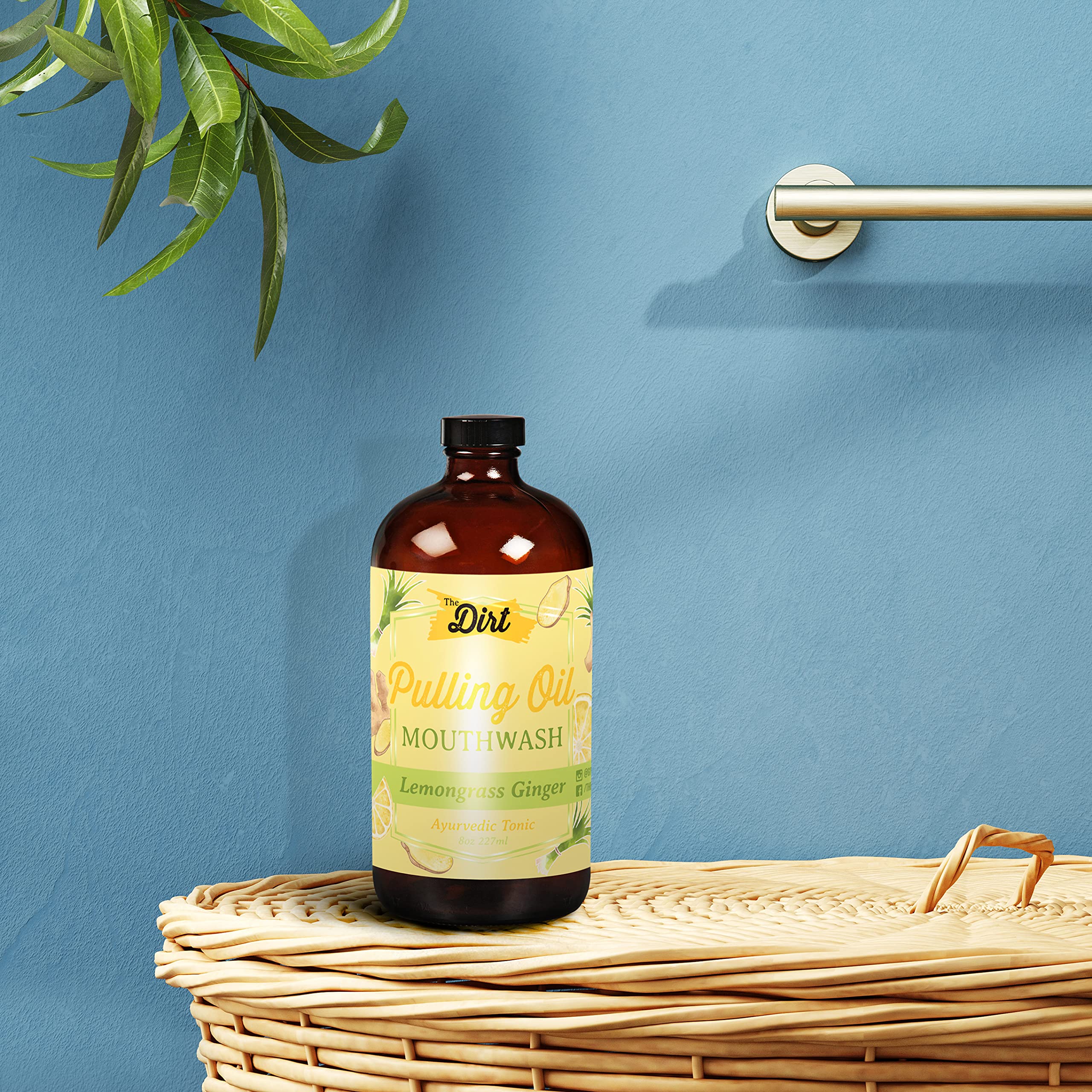 Organic Oil Pulling Mouthwash - Gluten Free, Vegan - Natural Plaque & Tartar Remover, Bad Breath Treatment & Teeth Whitening (Lemongrass & Ginger, 8oz) - Ayurvedic Oral Care for Fresh Breath & Healthy Gums
