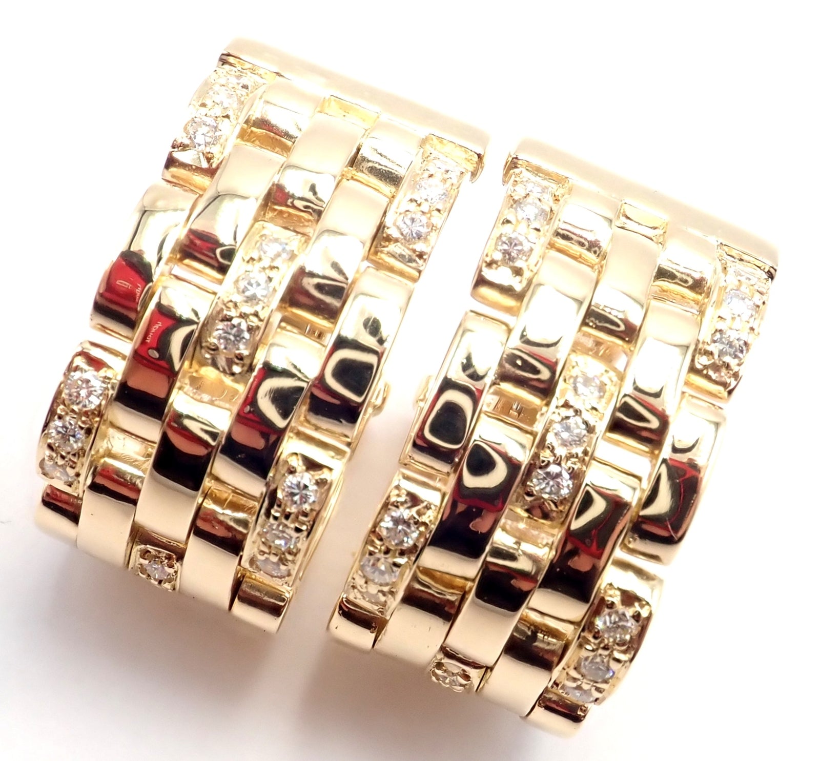 Authentic Cartier Maillon Panthere 18K Gold Diamond Five Row Link Earrings - Luxury Jewelry for Women, Perfect for Parties, Weddings & Special Occasions