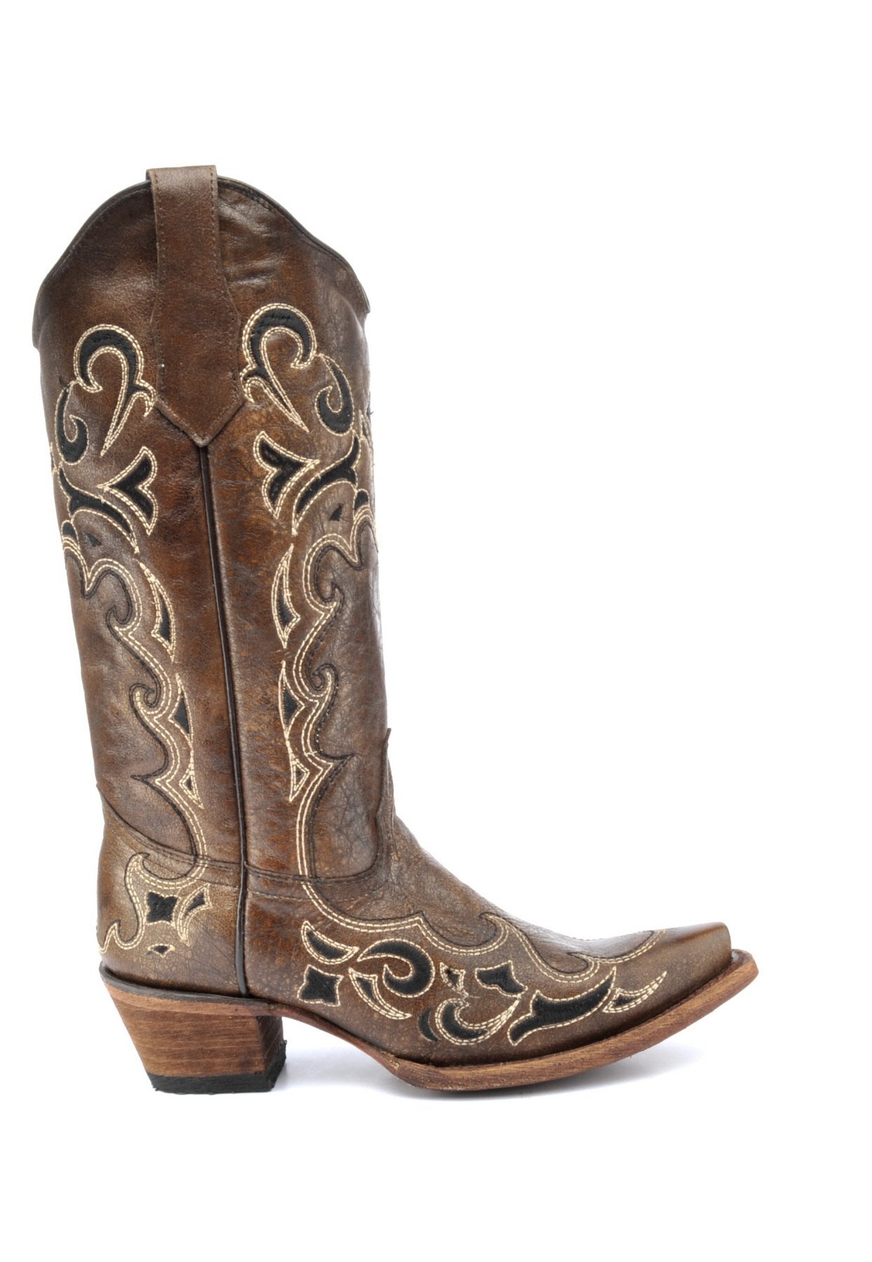 Women's Western Boots with Side Embroidery - Brown/Black Corral Boots for Cowgirl Style | Perfect for Rodeo, Country Dancing & Western Fashion