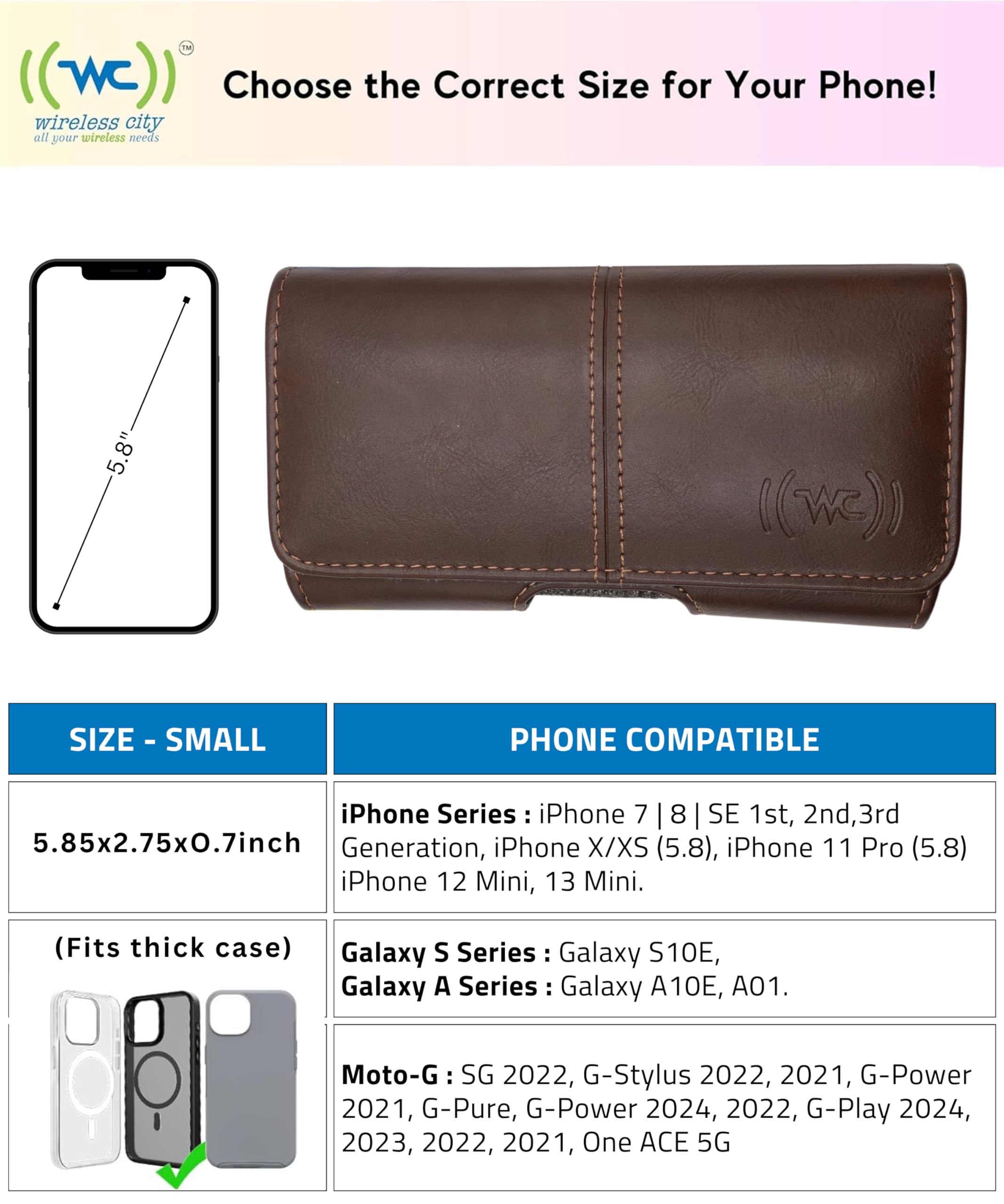 Premium Leather Phone Holster for iPhone SE/8/7/6s - Horizontal Belt Clip Pouch with Secure Loop | Durable Protective Case Holder for Men (Brown, Small) | Ideal for Work, Travel & Outdoor Activities