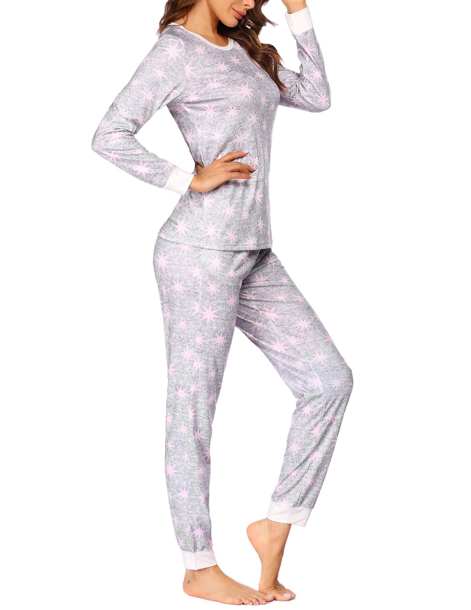 Ekouaer Women's Pajama Set - Soft Long Sleeve Top & Jogger Pants with Pockets - Cozy Lounge Wear for Sleep, Relaxing at Home & Travel