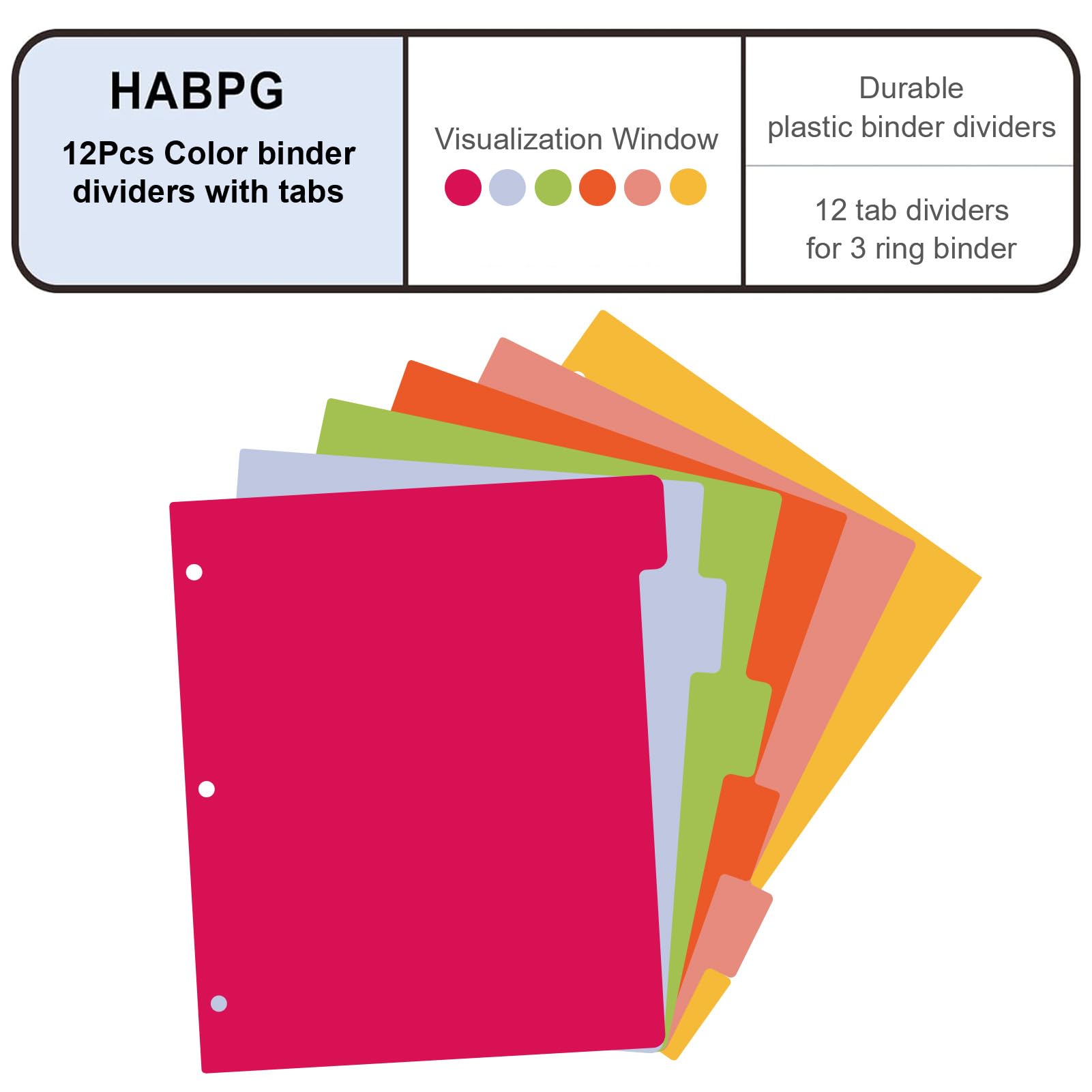 12-Piece Colorful Plastic Tab Dividers for 3-Ring Binders - 2 Sets of 6 Tabs, Durable Page Organizers for School, Office & Home Filing Systems - Perfect for Notebooks, Presentations & Document Organization