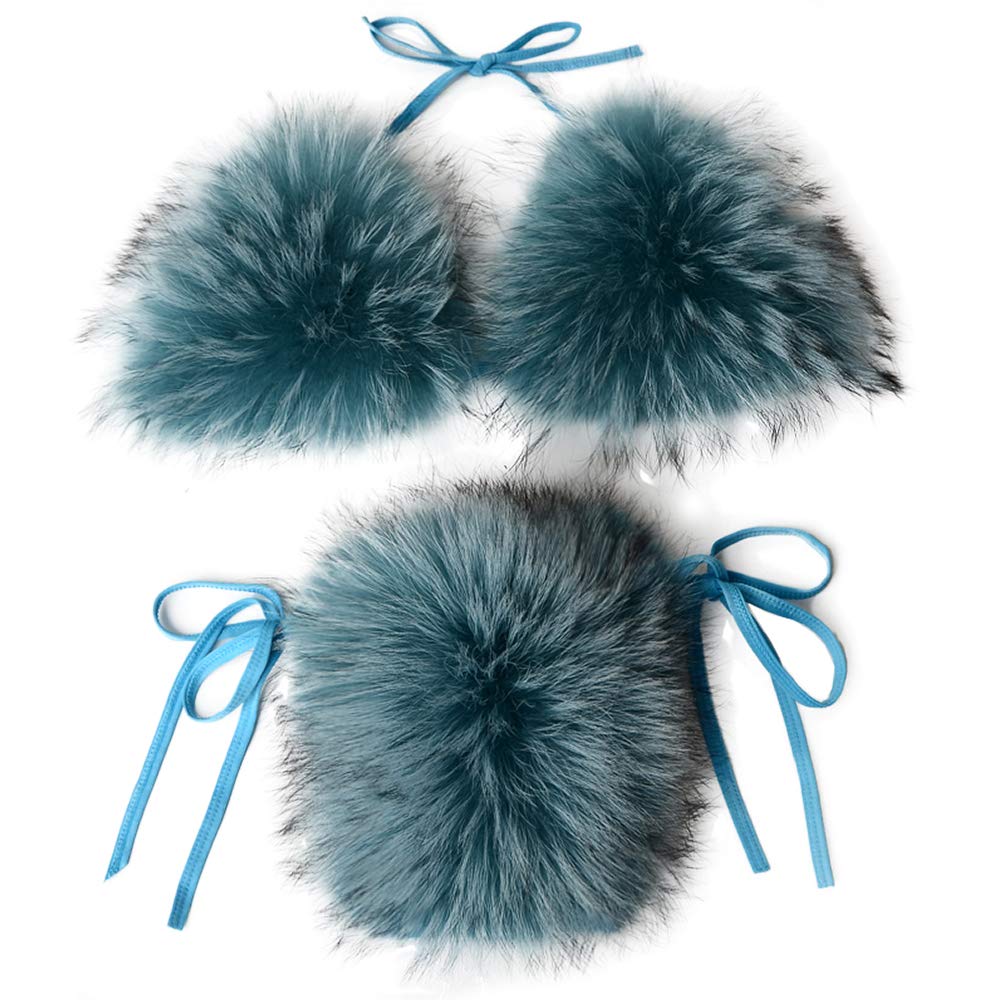 Luxury Women's Triangle Bikini Set - Genuine Fox Fur Lingerie for Swimwear & Boudoir - Perfect for Beach Vacations, Pool Parties, and Romantic Nights
