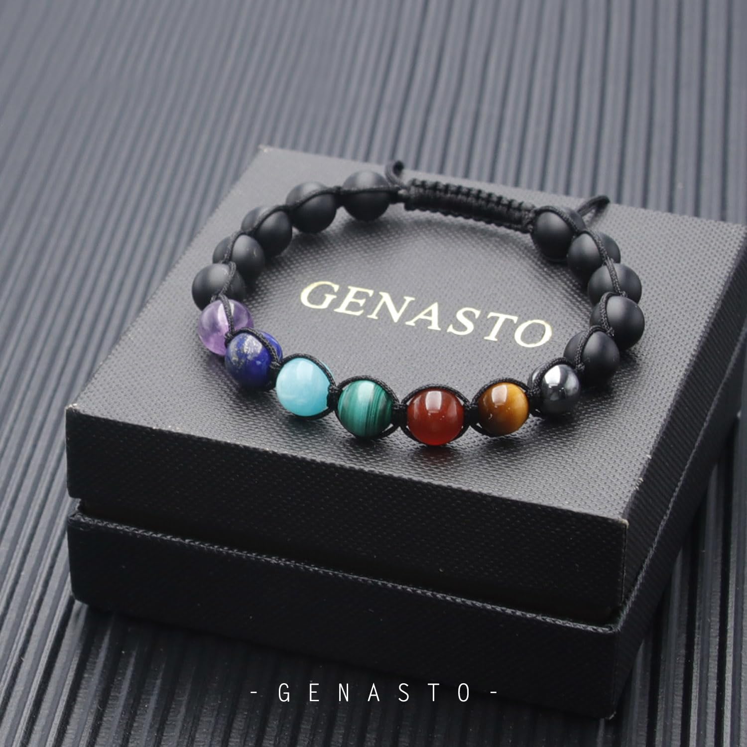 7 Chakra Bracelet with Genuine Healing Stones - GENASTO Yoga Meditation Bracelet for Men & Women, Real Crystal Beaded Wristband for Energy Balance, Stress Relief & Spiritual Wellness - Perfect for Yoga, Meditation & Daily Wear