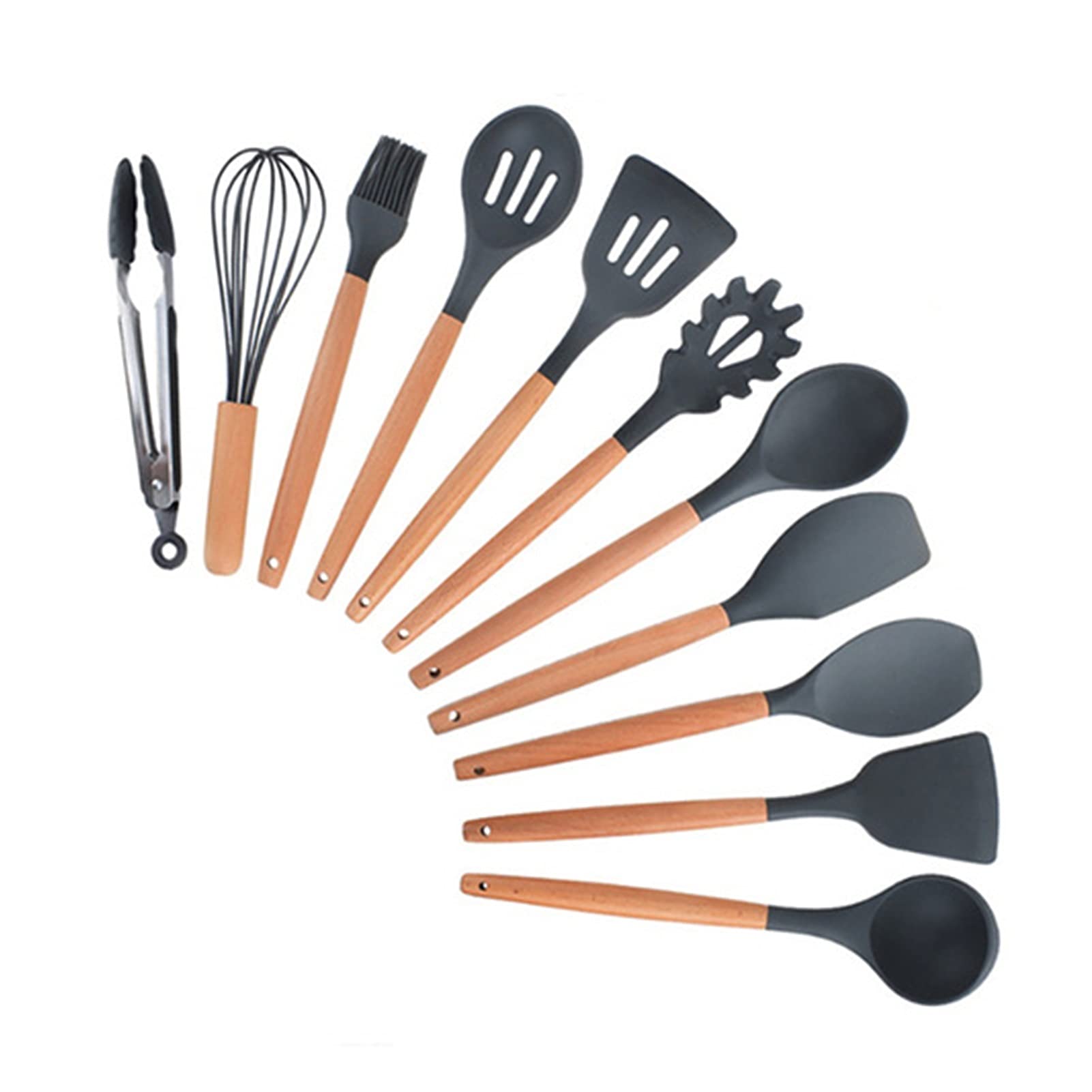 Premium 9 or 12-Piece Pink Silicone Kitchen Utensil Set with Storage Box - Includes Turner, Tongs, Spatula & Soup Spoon - Non-Stick Cooking Tools for Baking, Frying & Meal Prep (Dark Grey, 11-Piece Set)