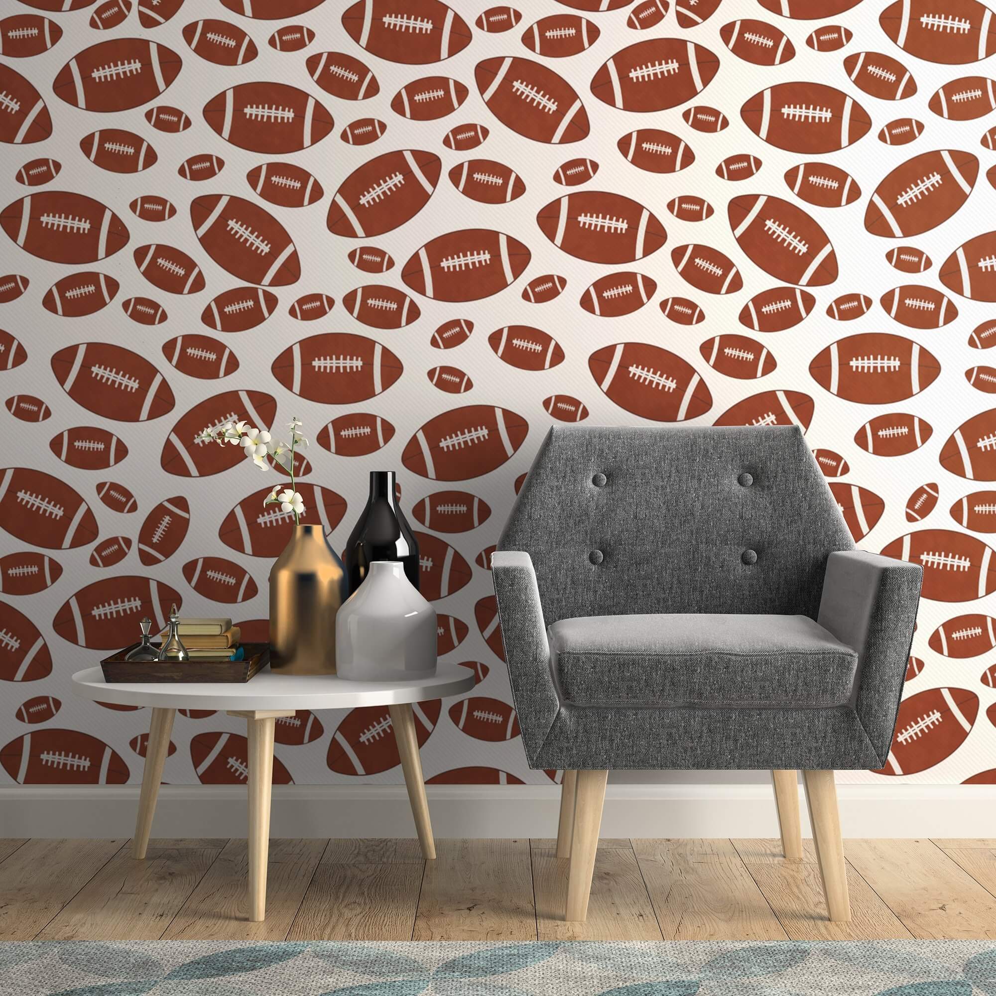 White and Brown Sports-Themed Peel and Stick Removable Wallpaper for Kids - Self-Adhesive Nursery Decor for Boys' Room, Playroom, and Bedroom Walls