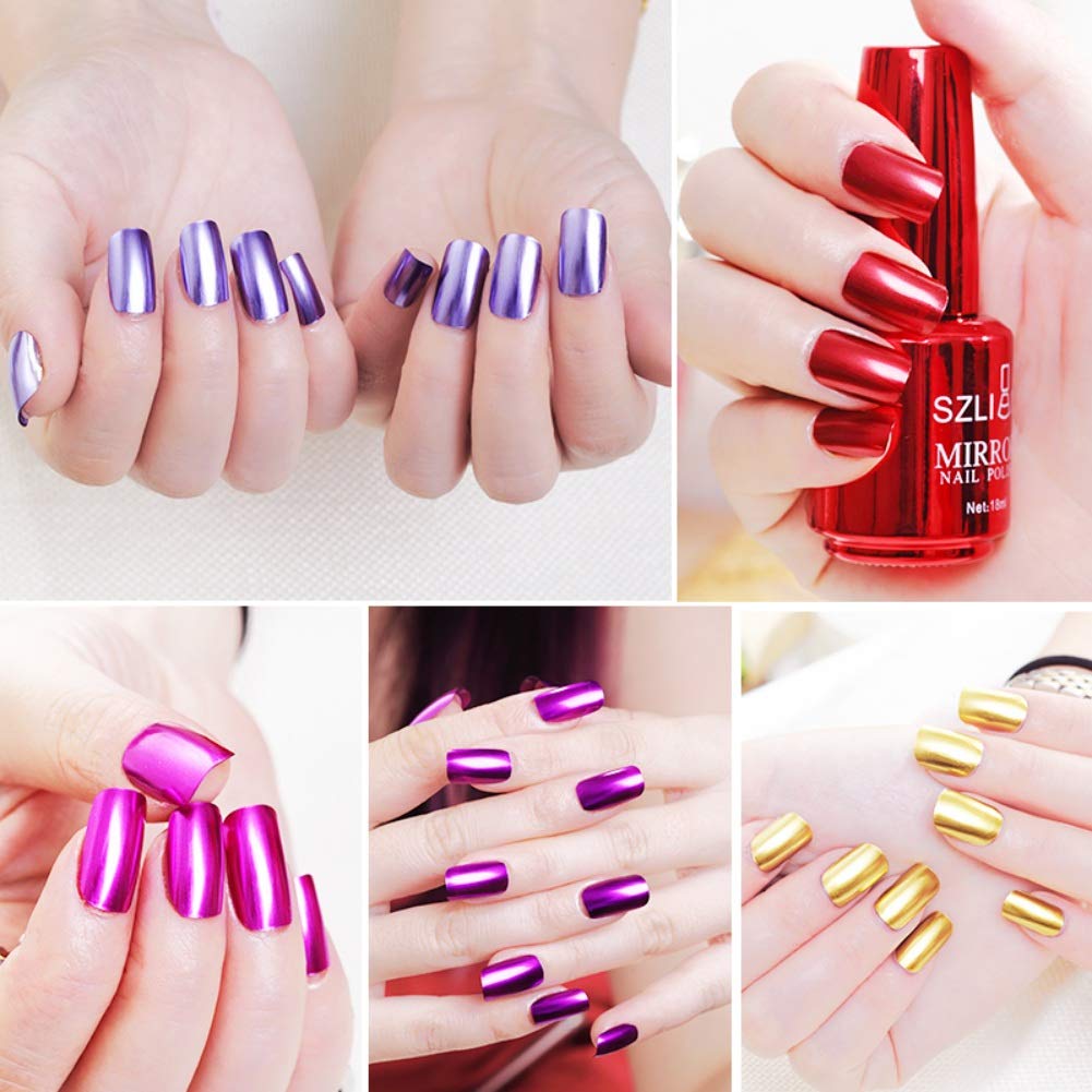 18ml Metallic Mirror Effect Nail Polish - Silver Glitter, Long-Lasting & Non-Peelable - Perfect for Parties, Weddings, and Special Occasions