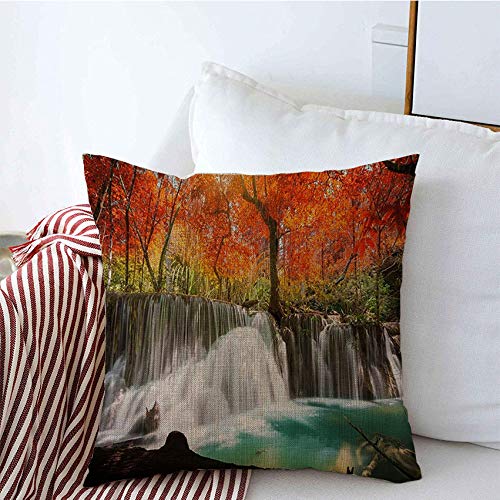 Starobkn Waterfall & Autumn Forest Linen Throw Pillow Covers 16x16 Inch - Nature Inspired Square Cushion Cases for Sofa, Couch & Car Decor | Perfect for Living Room, Bedroom & Seasonal Home Decoration