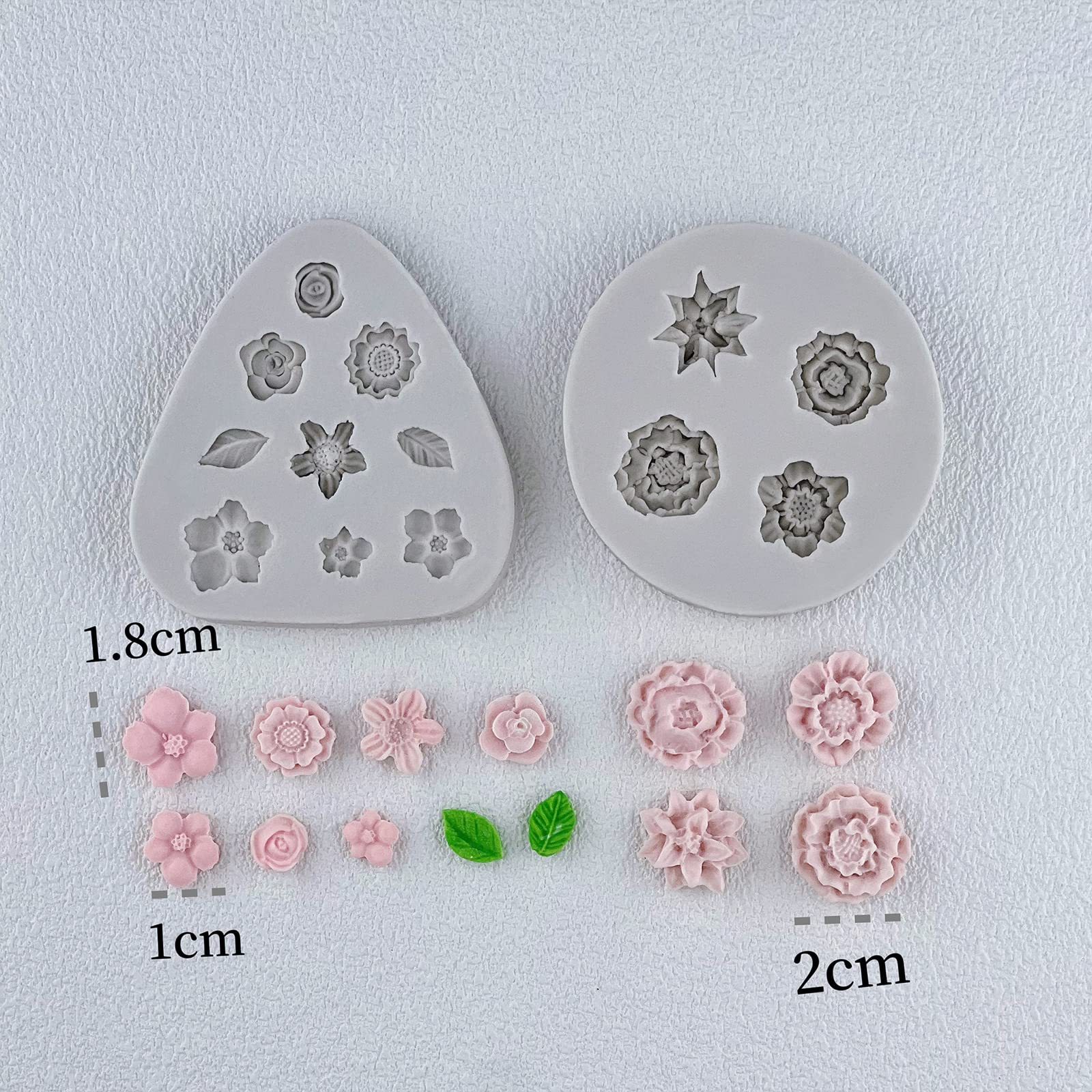 2Pcs Flower Polymer Clay Molds for Jewelry Making - Daisy Sunflower Rose Miniature Silicone Molds (13 Flowers) - Perfect for DIY Earrings, Pendants & Home Decor Crafts