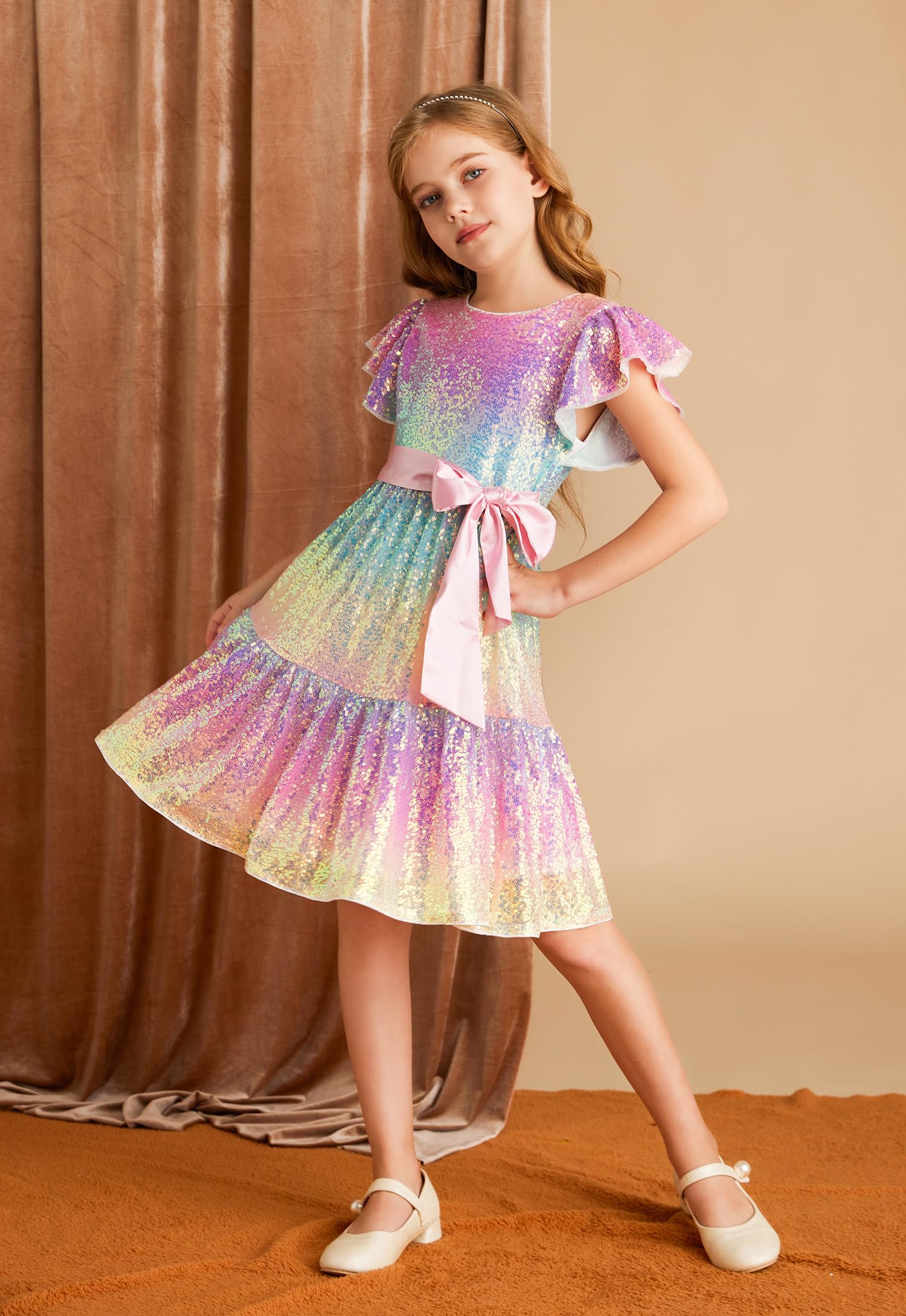 GRACE KARIN Girls Sequin Party Dress - Elegant Formal Birthday & Prom Midi Dress with Ruffle Details for Ages 5-14 | Perfect for Special Occasions, Dances & Celebrations