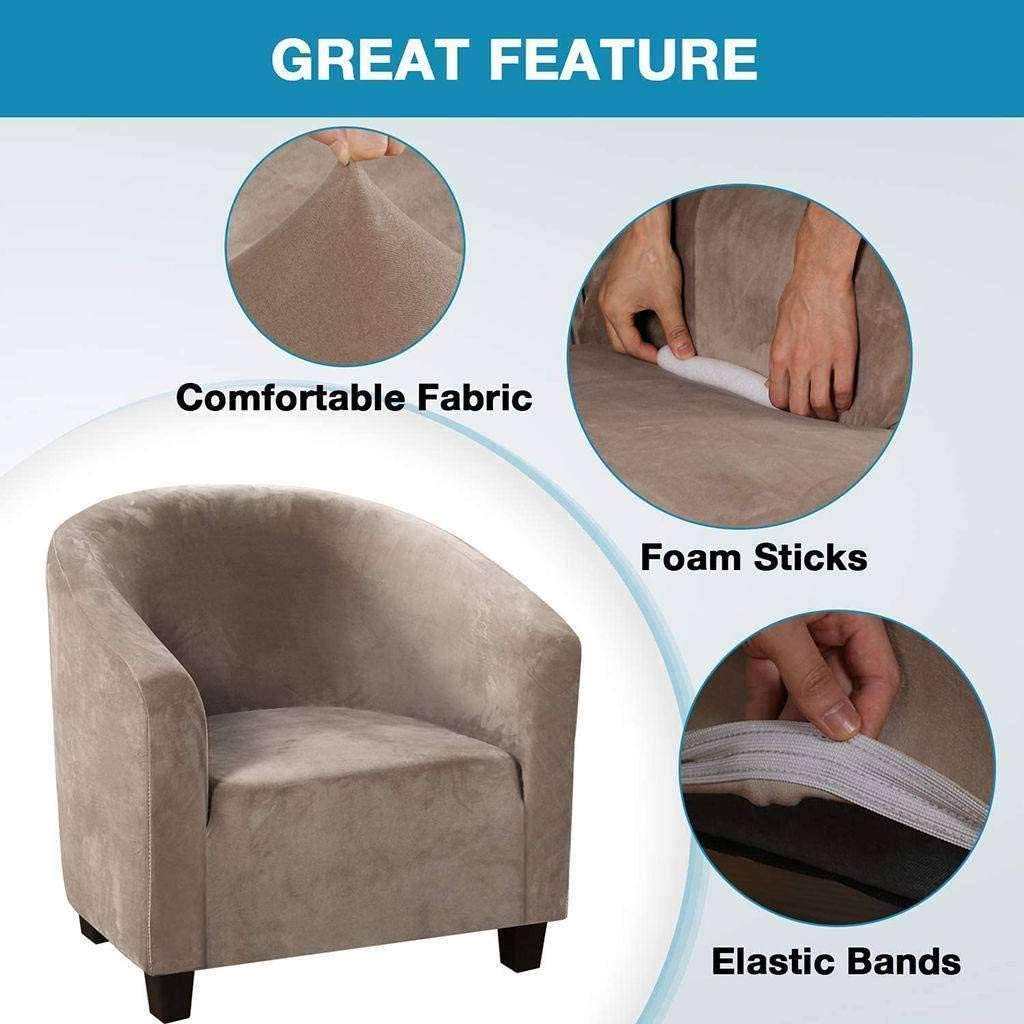 Velvet Stretch Slipcover for Club Chair - Soft Plush Non-Slip Washable Furniture Protector - Fits Living Room, Hotel, Office - Brown Armchair Cover for Home Decor & Furniture Protection