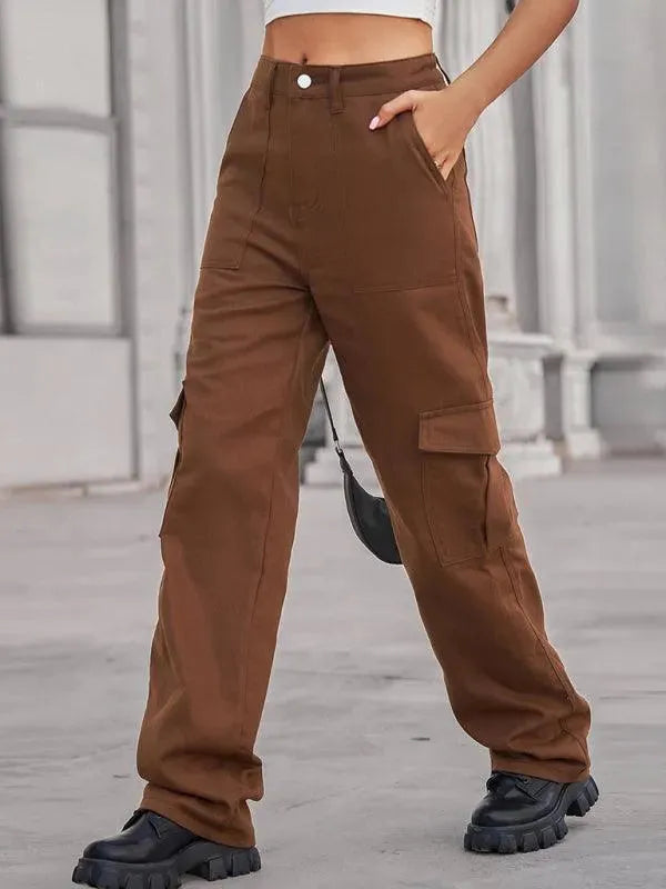 Women's Solid Twill Cargo Pants - High Waisted Casual Work Pants with Multiple Pockets | Perfect for Outdoor Activities, Hiking, Travel & Everyday Wear