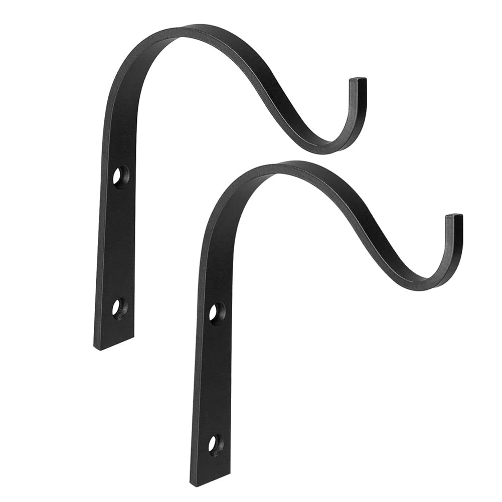 Roadoor 2-Pack Black Iron Wall Mounted Plant Hangers - Heavy Duty Flower Pot Brackets for Indoor/Outdoor Use, Hanging Vases, Lanterns, Wind Chimes & Home Decor - Perfect for Patio, Garden & Porch Decorations