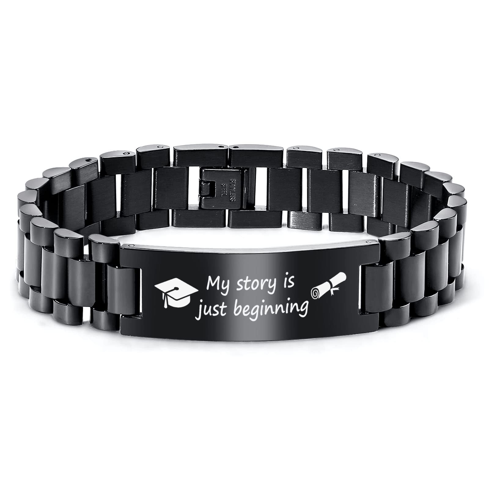 Custom Graduation Bracelet for Men - Personalized Stainless Steel Inspirational Gift for College Graduates Class of 2025 - Perfect Graduation Gift for Him, Ideal for Commencement Ceremonies & Celebrations